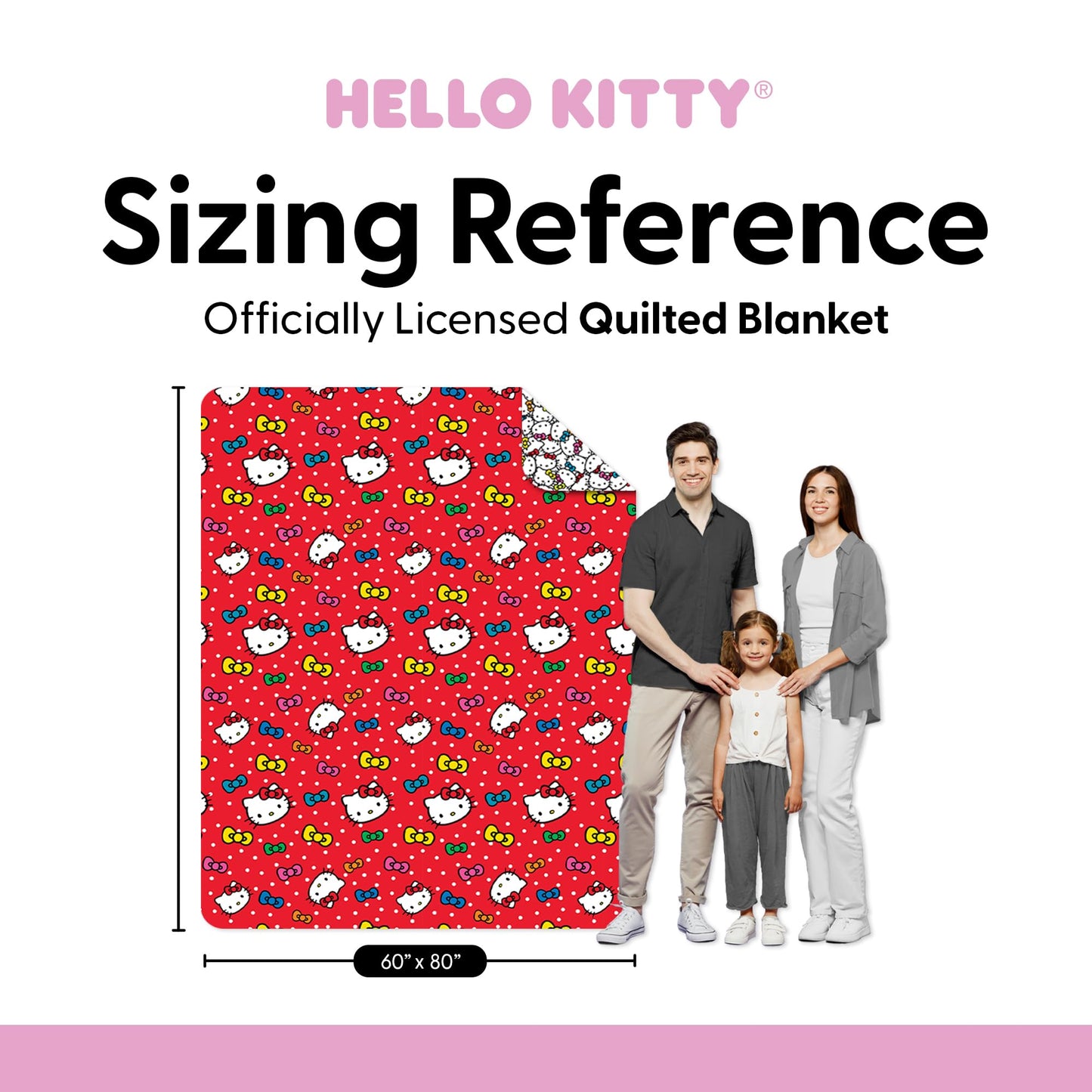 Northwest Sanrio Hello Kitty Rainbow Bows Quilted Throw, Comfy Throw, Adults Boys Girls, Soft Lightweight for Chair or Couch, 60 x 80 inches