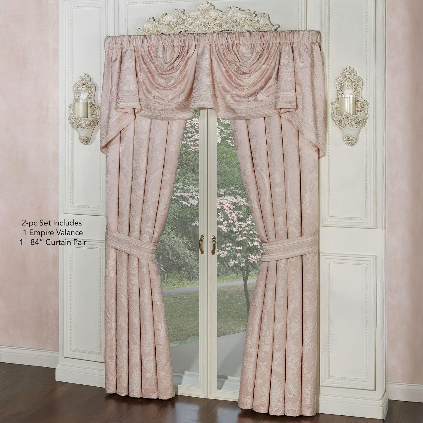 Marquessa Luxury Empire Window Valance & 84L Curtains Set, Blush Pink