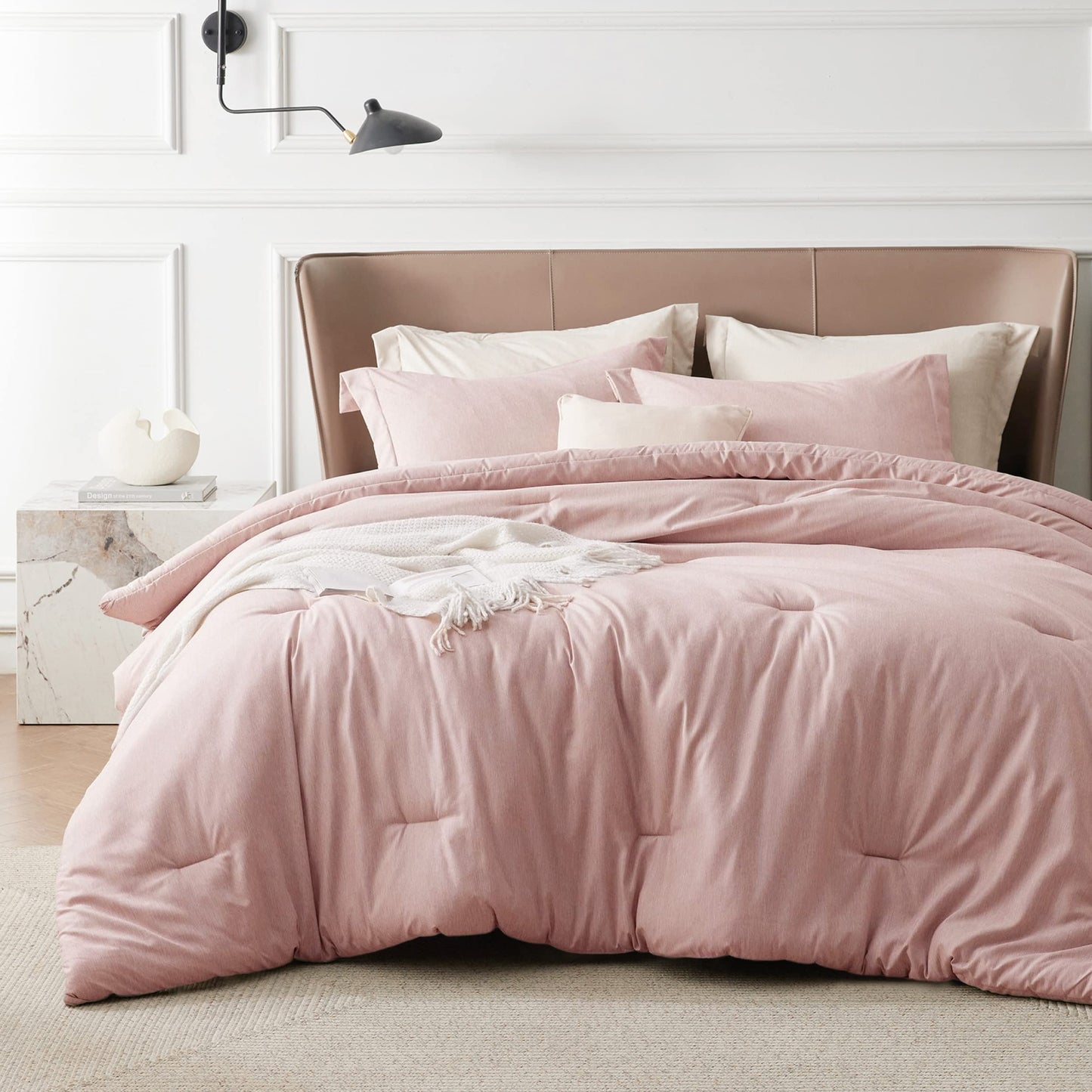 Bedsure Pink Queen Comforter Set - Soft Bedding for All Seasons, Cationic Dyed Bed Set, 3 Pieces, 1 Queen Size Comforter (90"x90") and 2 Pillow Shams (20"x26"+2")