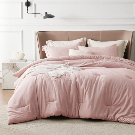 Bedsure Pink Queen Comforter Set - Soft Bedding for All Seasons, Cationic Dyed Bed Set, 3 Pieces, 1 Queen Size Comforter (90"x90") and 2 Pillow Shams (20"x26"+2")