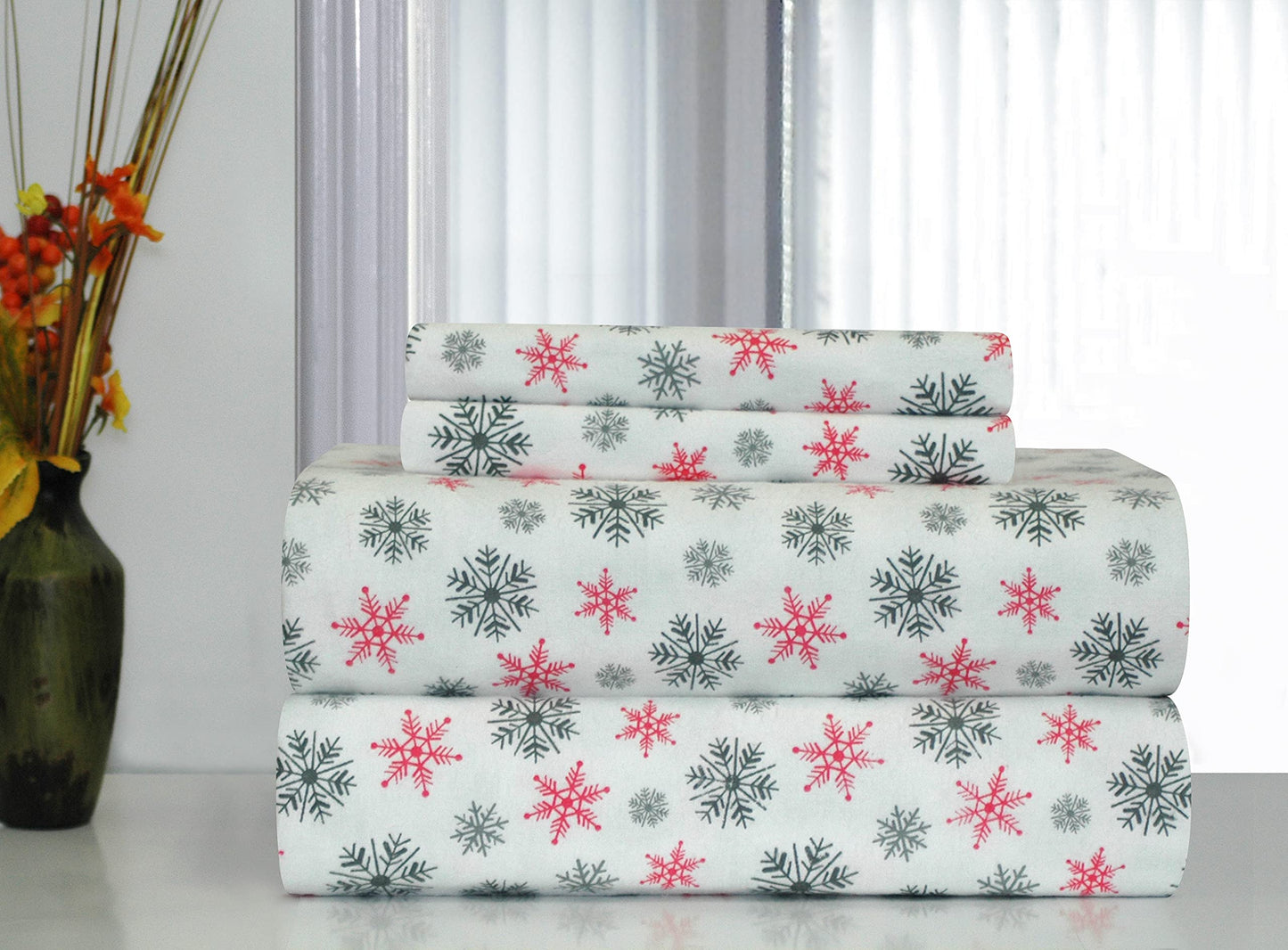 Pointehaven Flannel 170 GSM Sheet Set,Twin Snow Flakes White