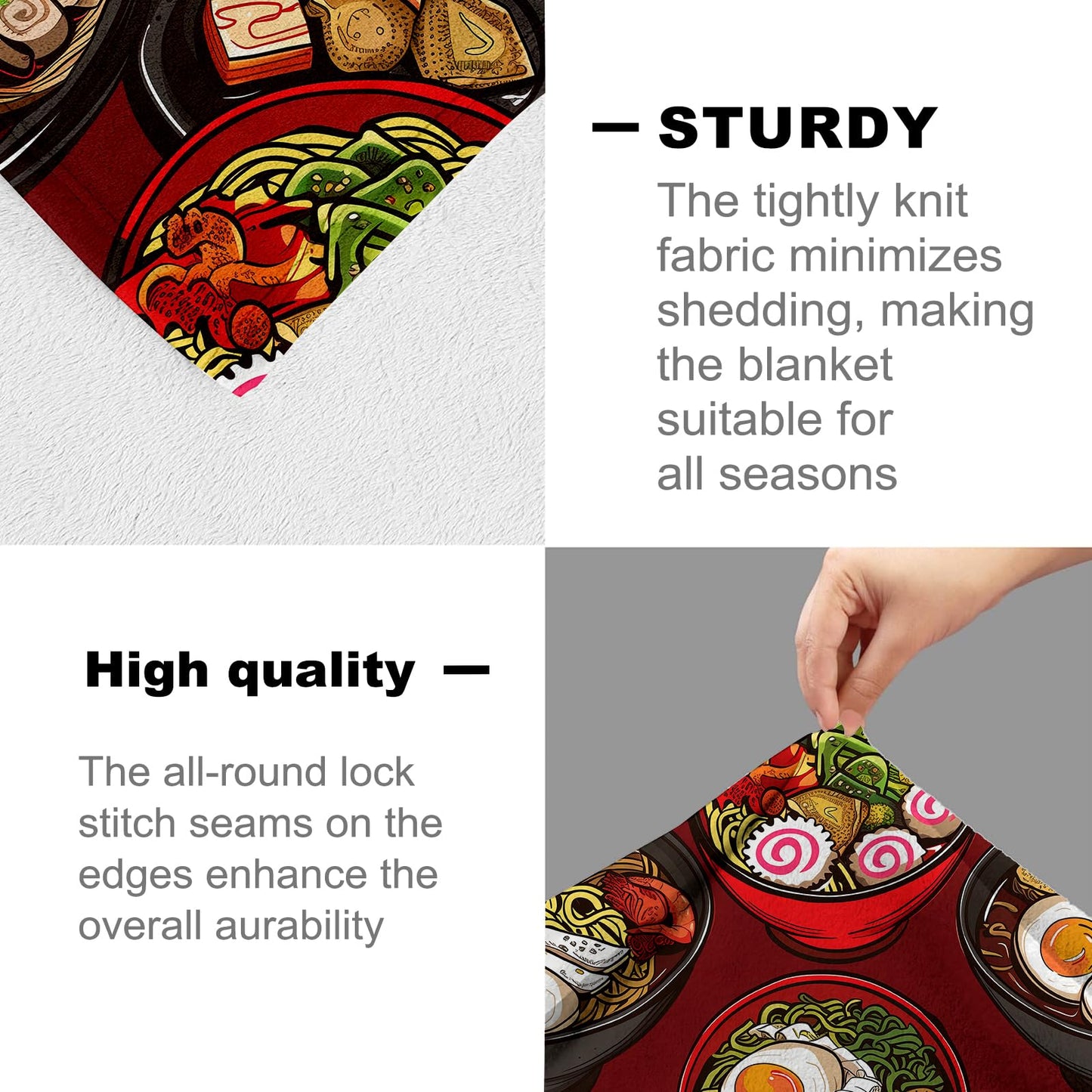cromcu Ramen Blanket for Kids and Adults, Soft Lightweight Throw Blankets with Red Background for Sofa Bed Traveling Camping Japanese Decor Gifts, Single-Sided Printing, 50x60 Inches