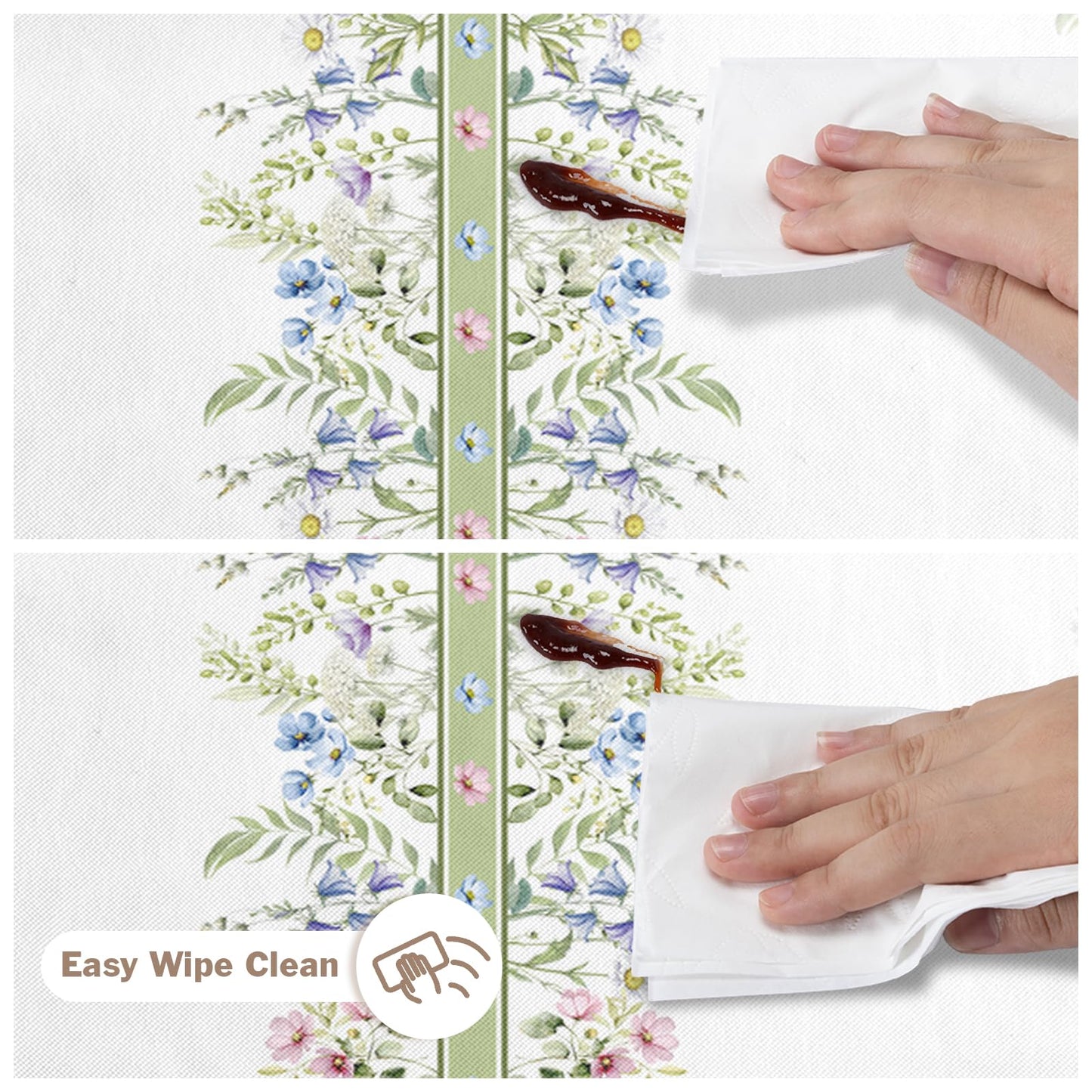 Kwlegh Spring Summer Tablecloth 60x84 Inch Sage Green Wildflower Table Cover Floral Print Reusable Washable Rectangular Tablecloths for Dining Decor Party Picnic Indoor Outdoor