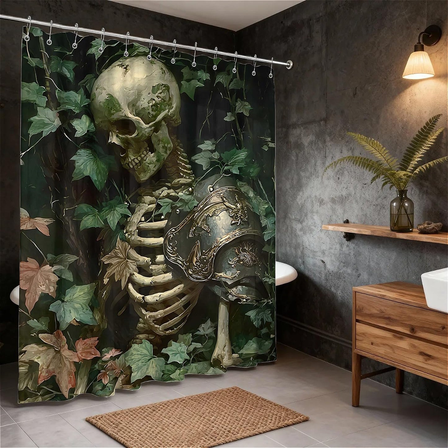 TANGXUNFA Skeleton General Shower Curtain for Bathroom, Water-Resistant Long Shower Curtain Set 72x72 Inch with Metal Grommets and 12 Metal Hooks