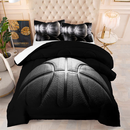 Tailor Shop Twin Size Basketball Comforter Set for Boys Kids Teens Ultra Soft Microfiber Sports Theme Black and Gray Basketball Bedding Sets with 1 Comforter and 1 Pillowcase……