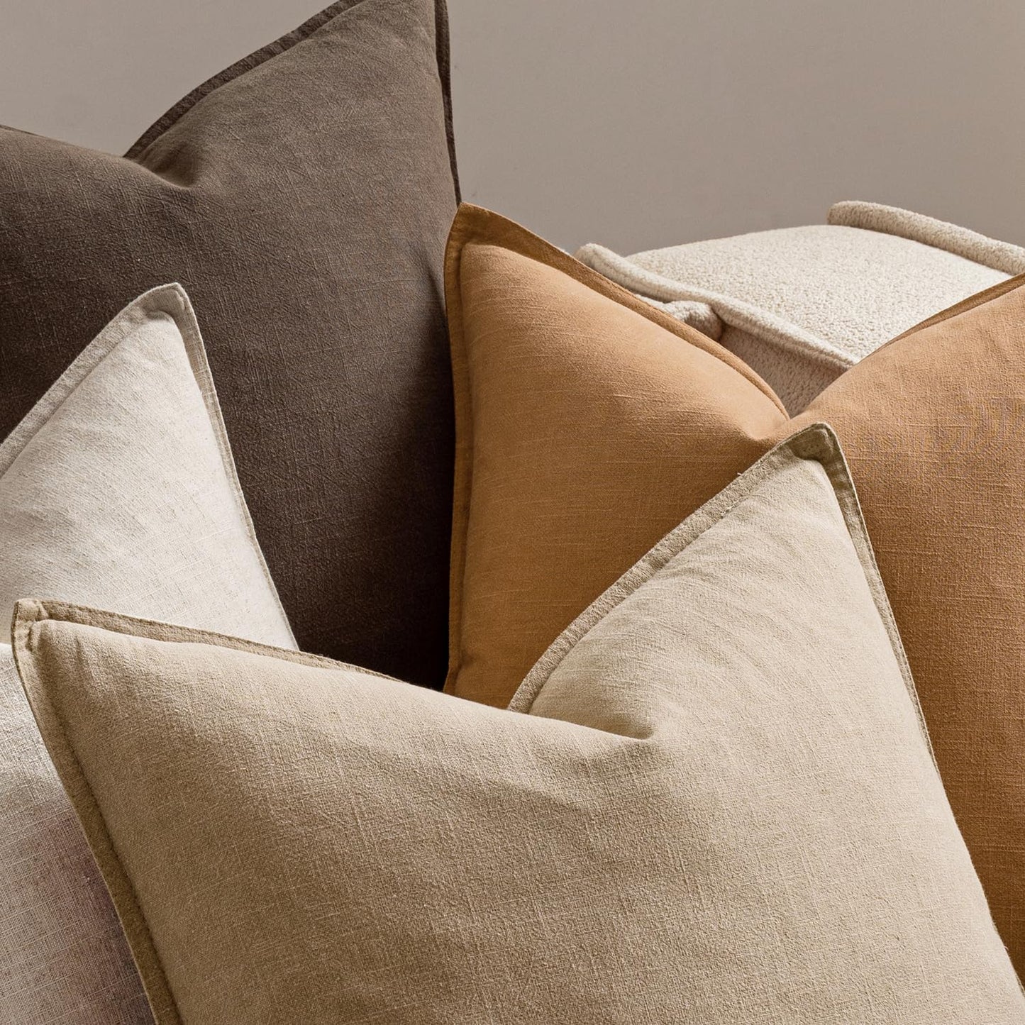 MIULEE Neutral Brown Linen Pillow Covers Pack of 4 Decorative Natural Fall Throw Pillow Covers Soft Accent Boho Farmhouse Couch Pillowcases Modern Spring Decor for Living Room Bed Sofa 20x20 Inch