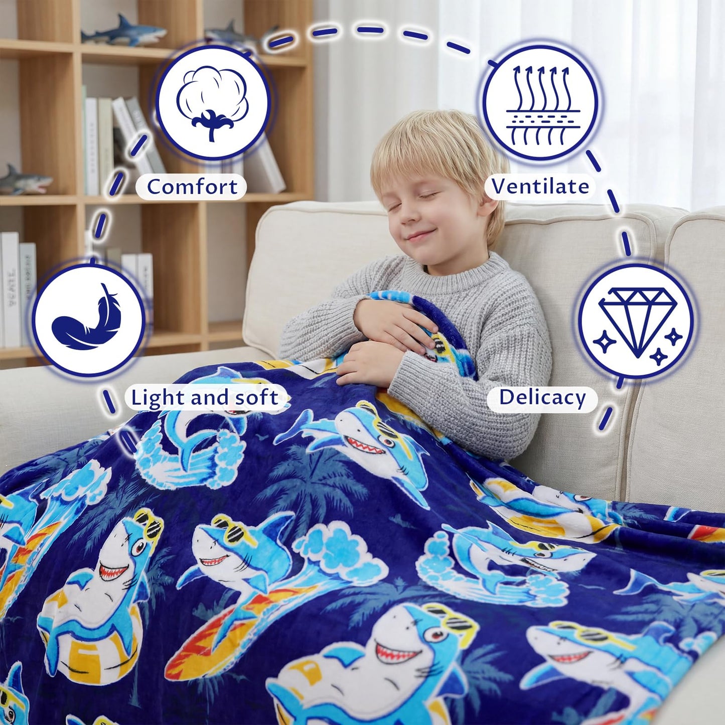 Glow in The Dark Shark Blanket for Kids, Shark Toys for Toddlers Teens, Soft Cozy Flannel Fleece Throw Fish Blanket for Couch Bed Sofa, Halloween Christmas Birthday Gifts for Kids Boys Girls 50"x60"