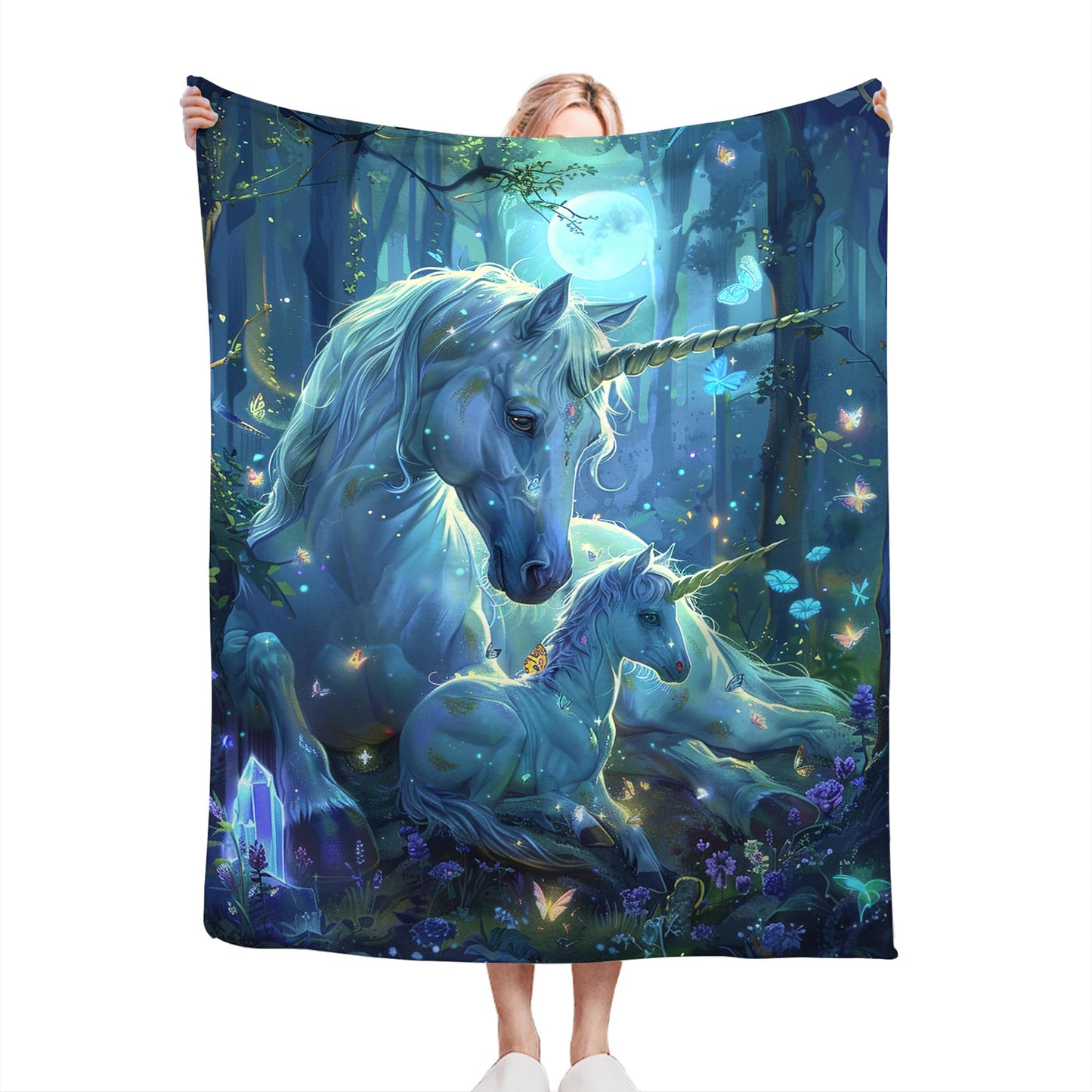 Unicorn Throw Blanket - Soft, Warm & Cozy Fleece for Couch, Sofa, Bed - 50"x40" White Horse Blanket for Girls, Women, Men, Boys
