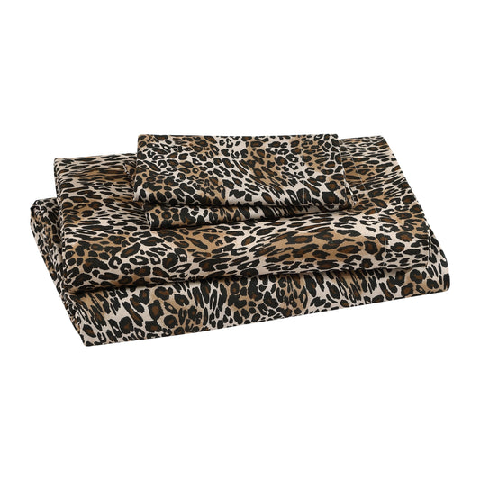 Beatrice Home Fashions Printed Microfiber Sheet Set, Soft Comfortable Easy Care, Includes 1 Fitted Sheet with 12" Deep Pockets, 1 Flat Sheet, Pillowcase, Full, Zara Leopard