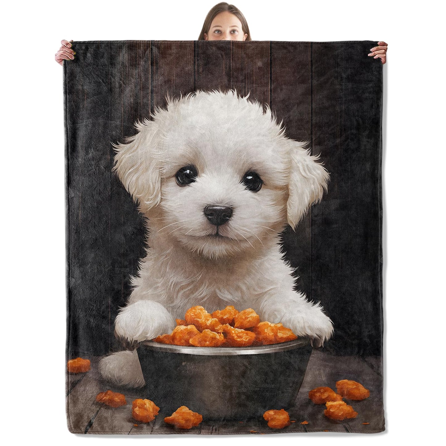 xmwjfd Fluffy Maltese Dog Blanket, Cozy Plush Cute White Puppy Throw Blanket for Couch Bedroom Outdoor, Lightweight Soft Flannel Travel Blankets, Gifts for Women Adults Kids, Warm Decor 50"×60"