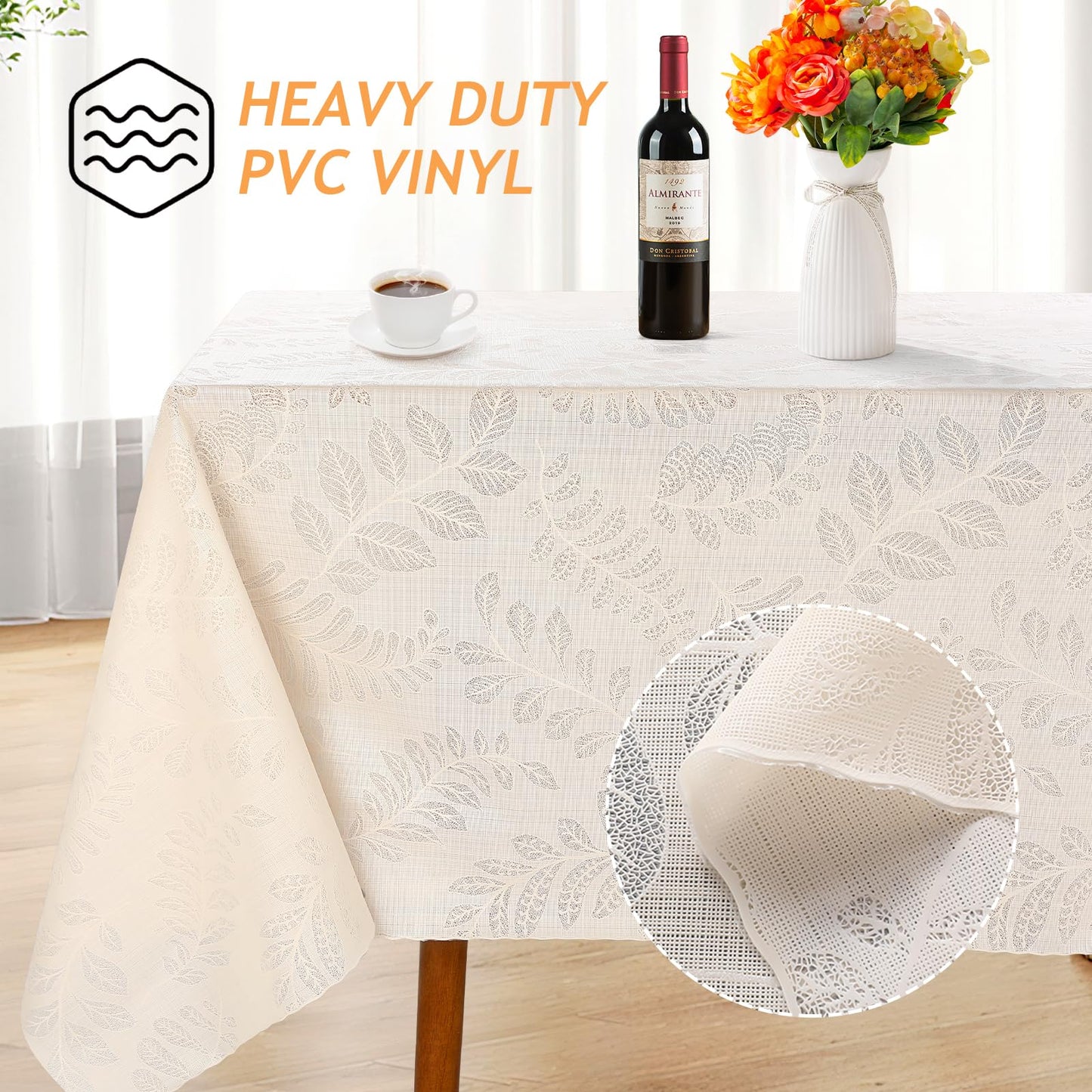 Kaixinbao Vinyl Tablecloth Rectangle, Heavy Duty Waterproof Table Cloth, Wipeable, Reusable Spillproof Table Cover for Indoor, Outdoor, Kitchen, Dining Room, Party, Picnic, Camping