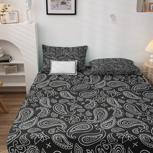 NOGAWA Black Paisley Sheets Full, Boho Bohemian Bed Sheets, Bandana Bedding Sheets, Soft Microfiber Deep Pocket Fitted Sheet & Flat Sheet & 2 Pillowcases