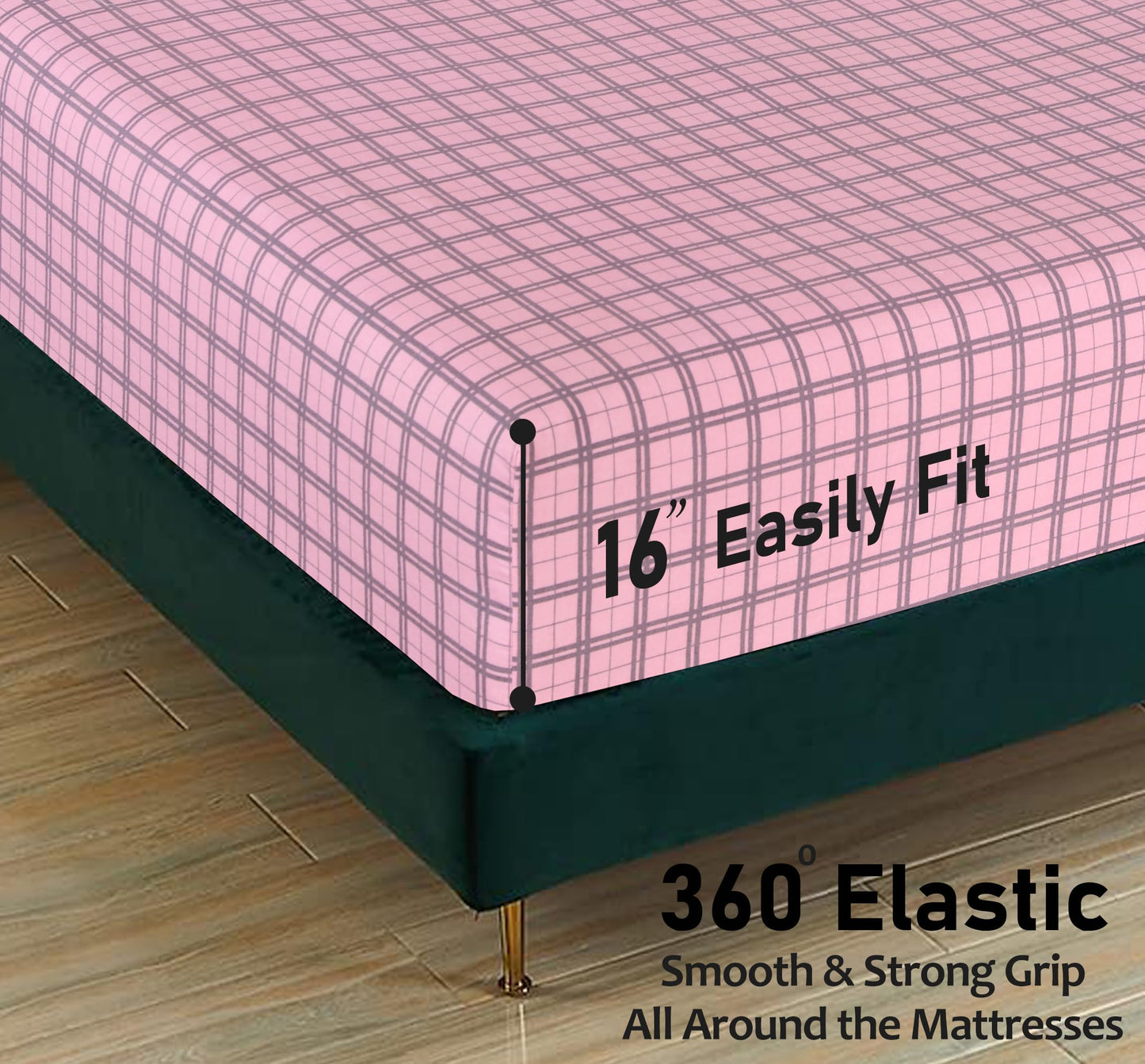 RUVANTI Flannel Sheets Queen Size - 100% Cotton Double Brushed Bed Sheets, Deep Pockets 16 Inches Queen Sheet Set, All Seasons Breathable & Extra Soft - Warm & Cozy, 4 Piece, Check & Bolt Pink