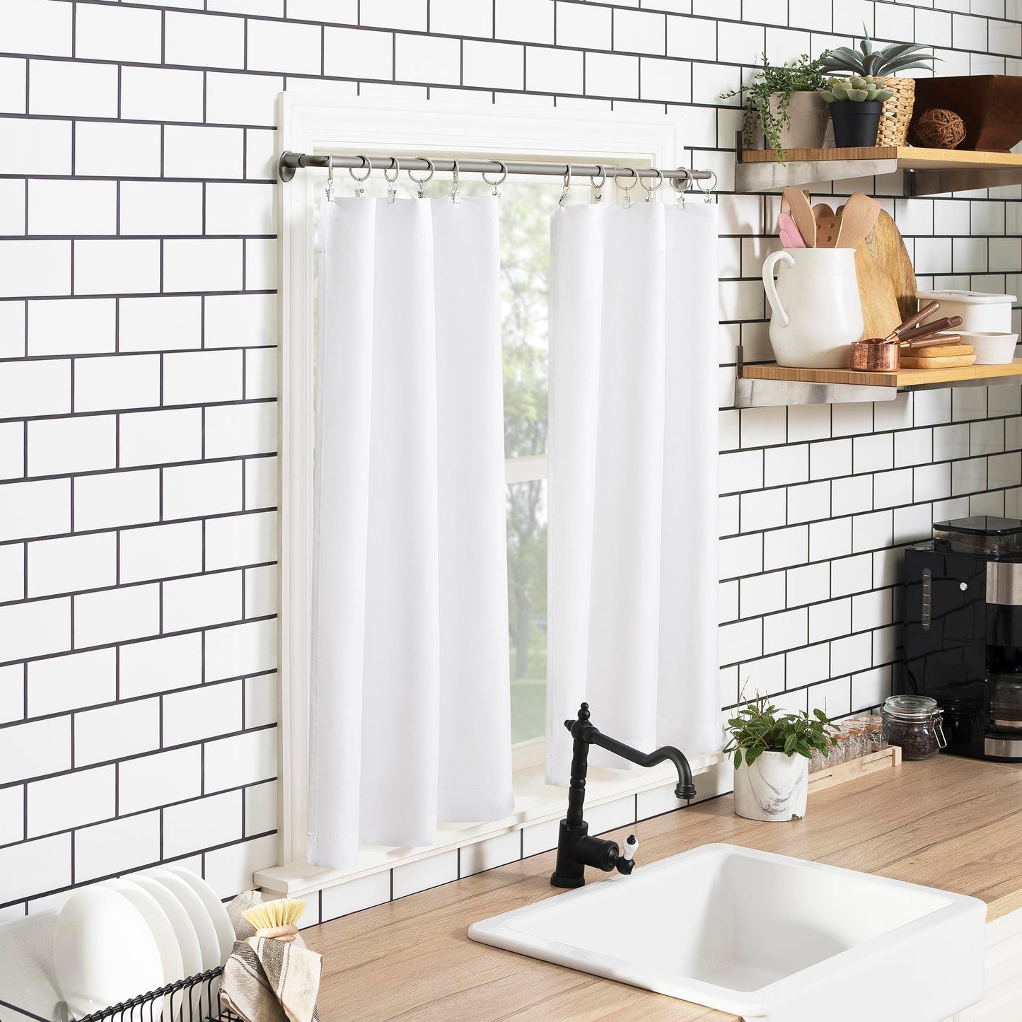 No. 918 Martine Microfiber Semi-Sheer Rod Pocket Kitchen Curtain Valance and Tiers Set, 54" x 45", White