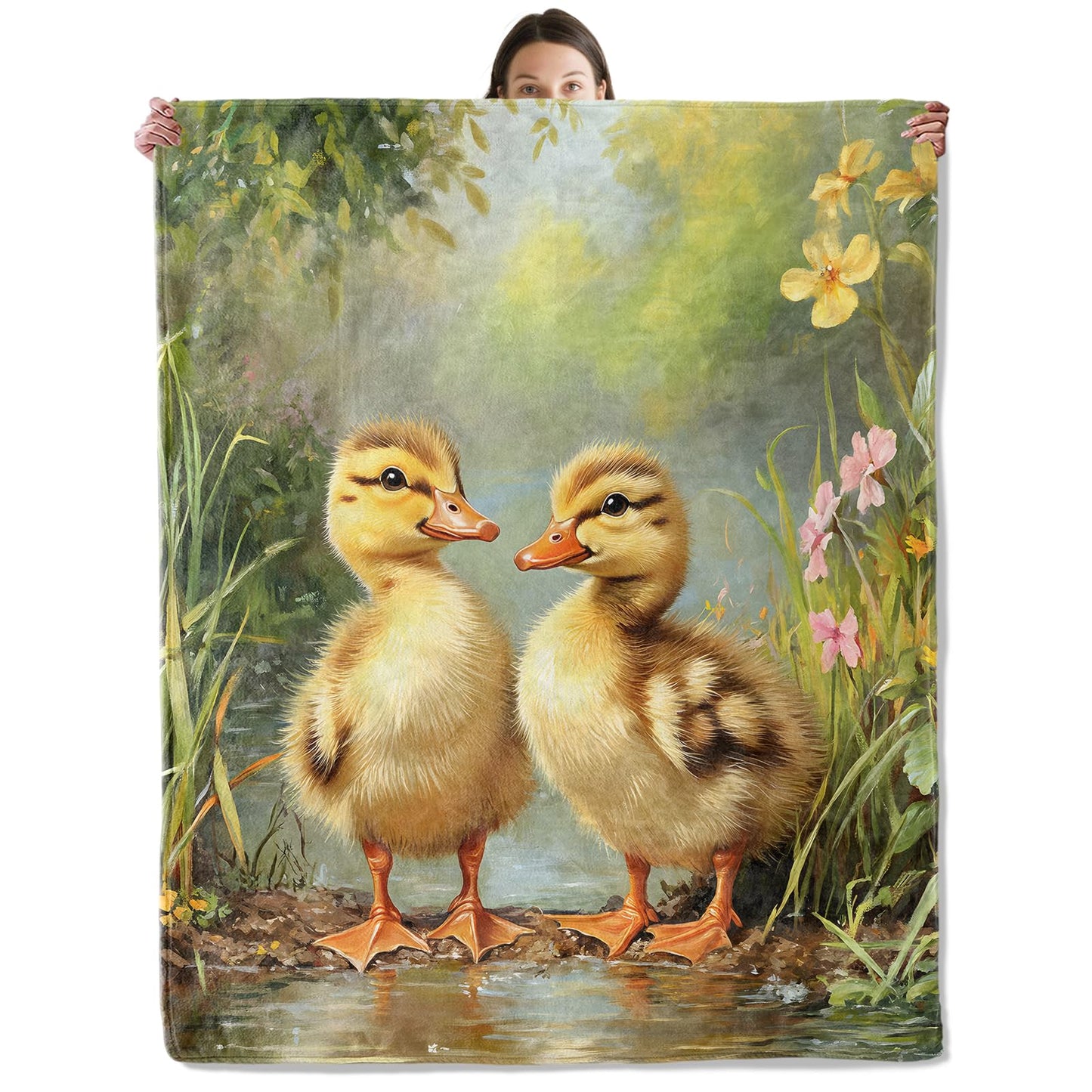 wyxdwh Adorable Duck Blanket, Cozy Flannel Charming Ducklings by a Stream Throw Blanket for Couch Outdoor, Plush Soft Lightweight Travel Blankets for Bed Decor and Gifts, for Women Adults Kids 50"x60"