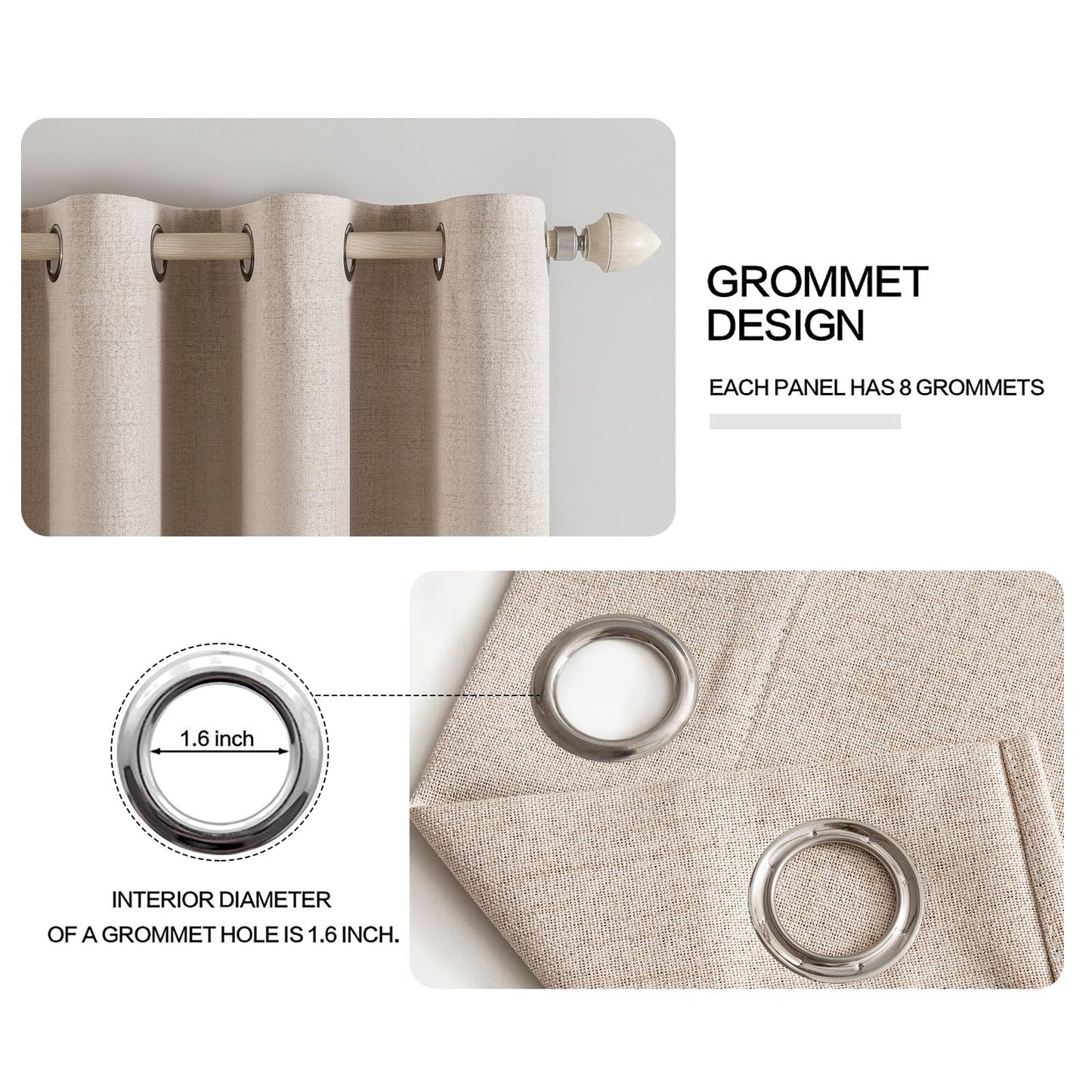 MIULEE 100% Blackout Linen Textured Curtains for Bedroom Solid Thermal Insulated Natural Beige Grommet Room Darkening Curtains & Drapes Luxury Decor for Living Room 52 x 84 Inch (2 Panels)