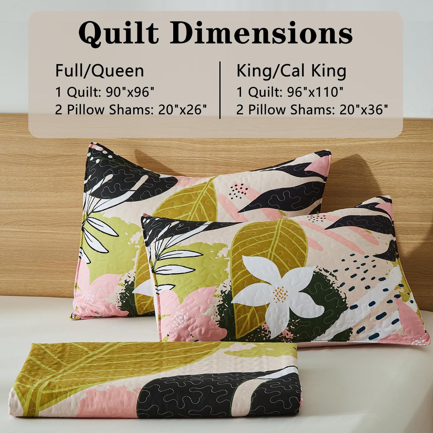 Yogeneg King Quilt Bedding Set,Elegant Botanical Pattern Oliver Green King/Cal King Quilt Set,3 Piece Lightweight Soft Summer Bedspread Coverlet with 2 PIillow Shams,All Season(Oliver Green,110"x96")