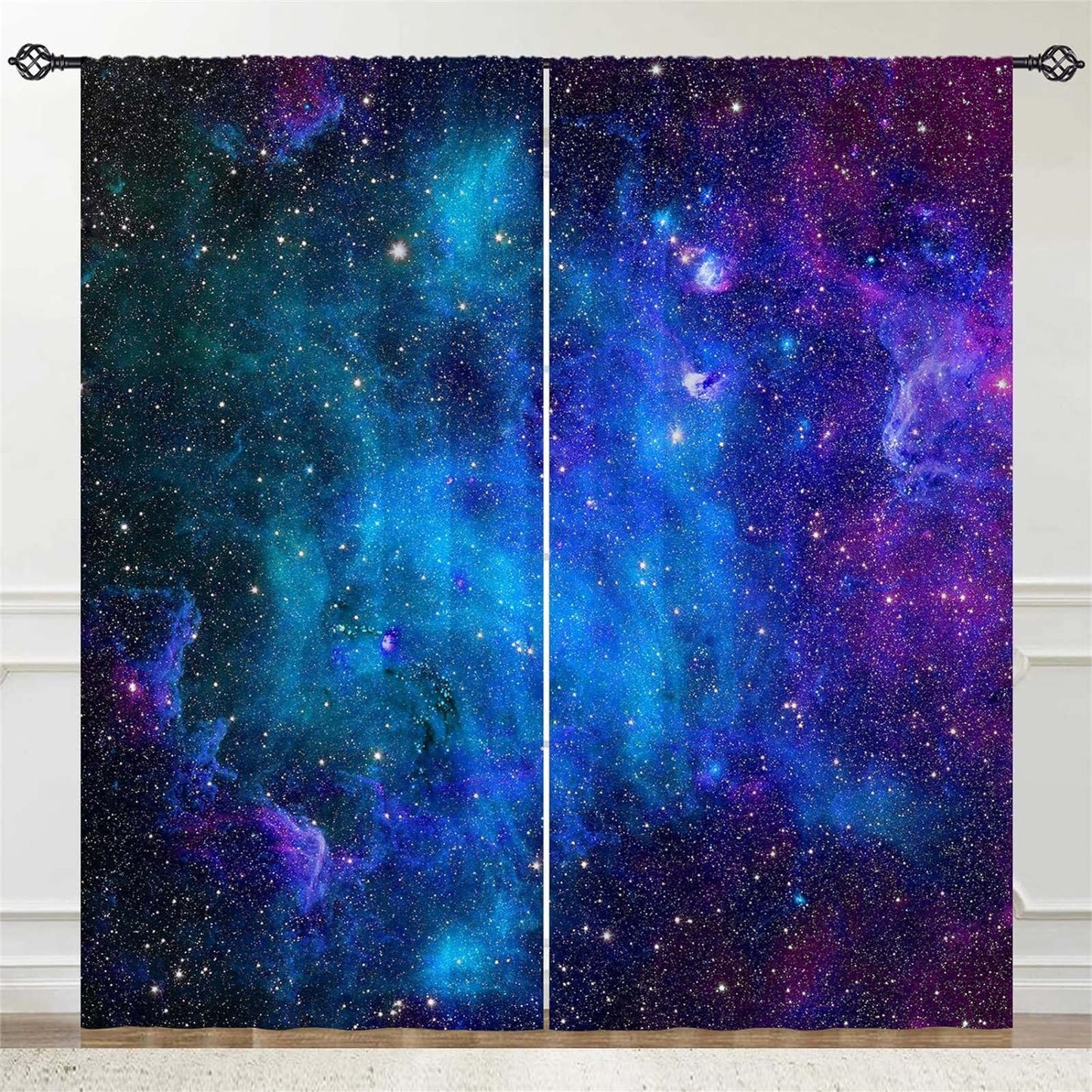 YUANZU Kids Galaxy Curtains W42 x L63 Inch Space Blue Nebula Star Constellation Planet Universe Starry Stars Rod Pocket Print Pattern Window Drapes for Boys Girls Teen Bedroom Playroom 2 Panels