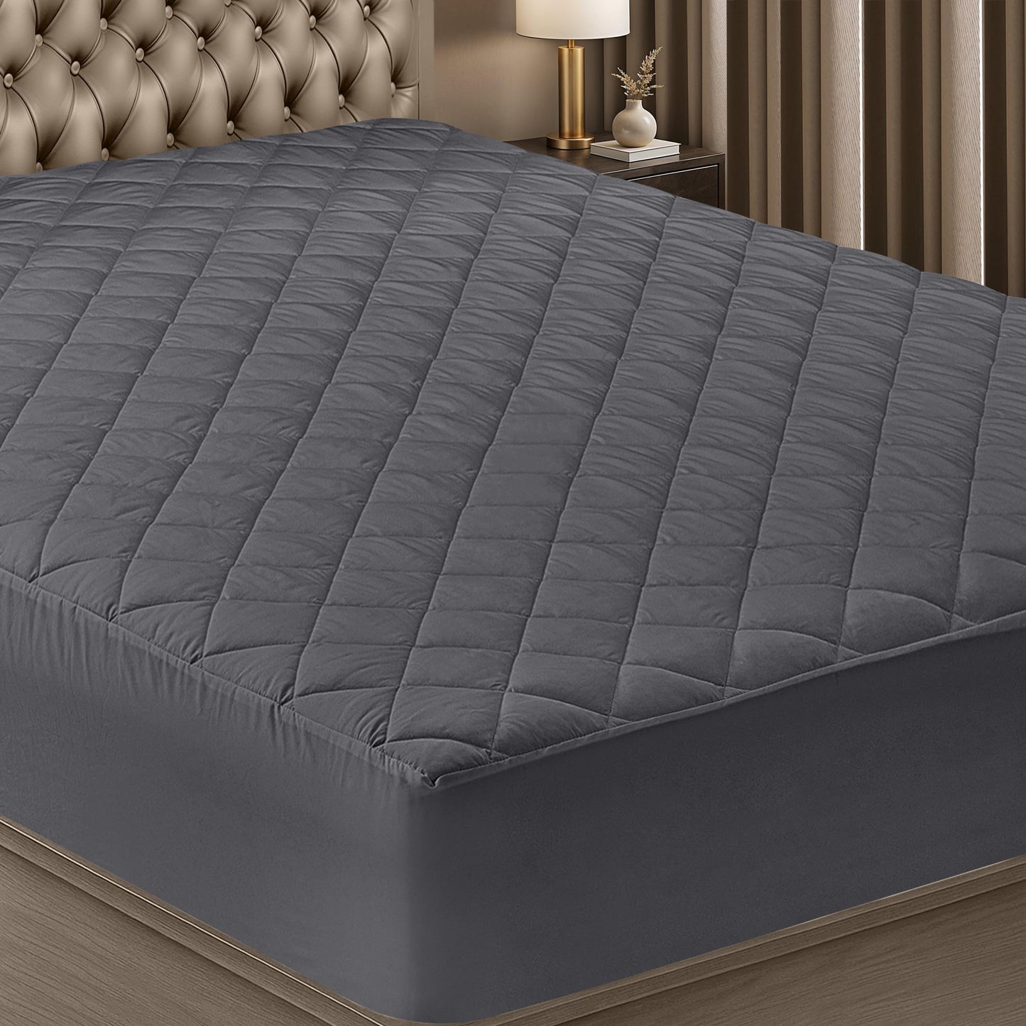 Quilted Fitted Mattress Pad, Queen Mattress Protector Topper with Deep Pocket Stretches up to 16 Inches, Machine Washable Mattress Cover by Utopia Bedding (Grey)