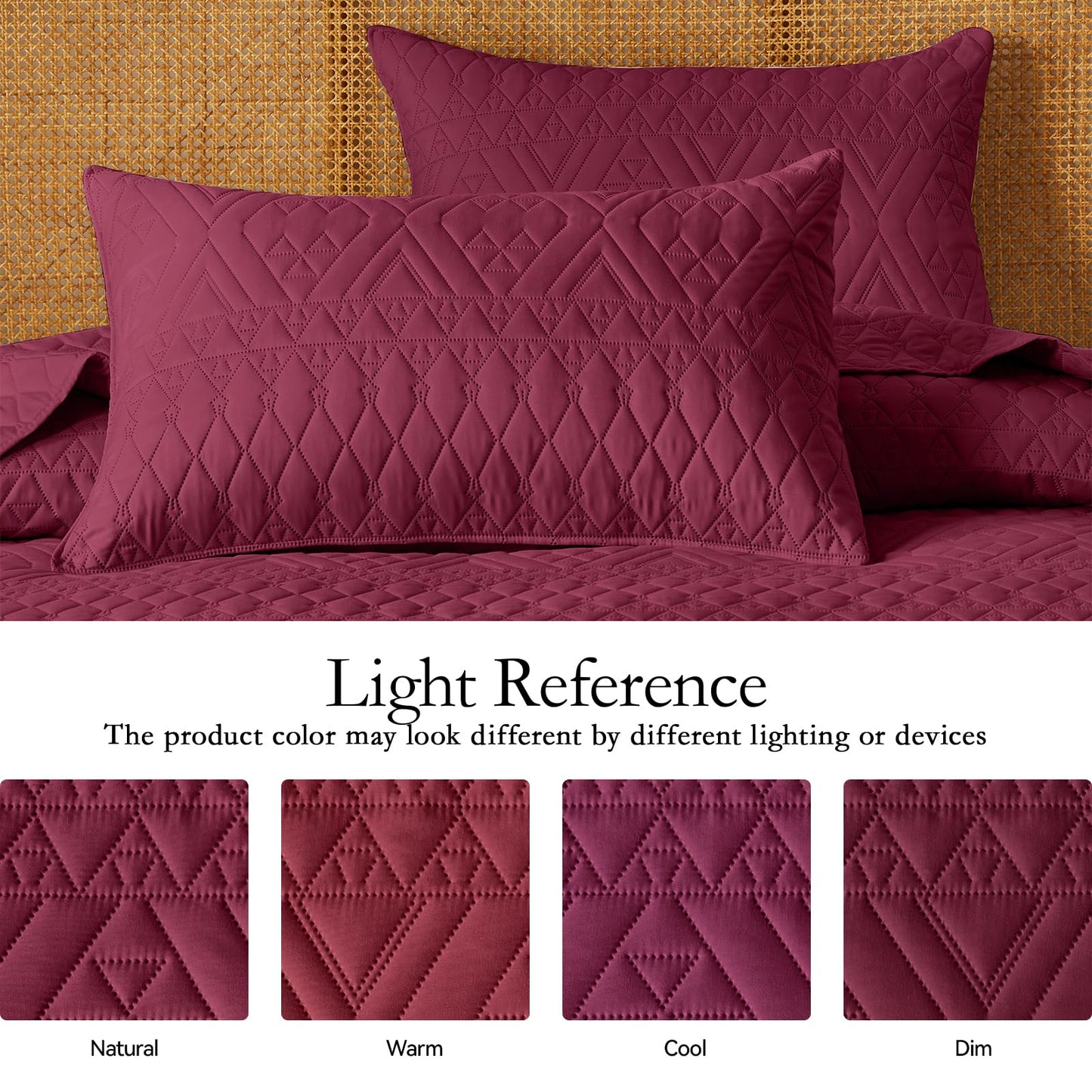 akkialla Full/Queen Quilt Set, Burgundy Lightweight Microfiber Bedspread Coverlet, Boho Geometric Pattern, Soft All-Season Bedding, 3-Piece (1 Quilt, 2 Pillow Shams)