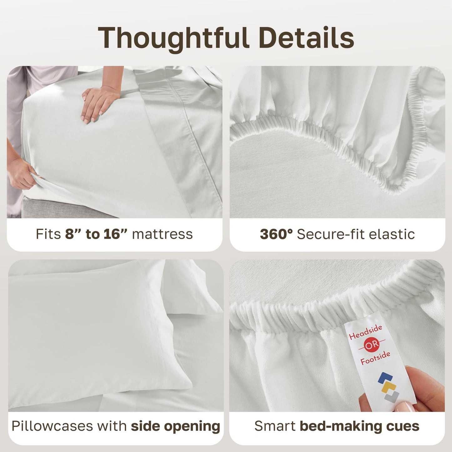 California Design Den Queen Sheet Set Deep Pocket Bedding - 600 Thread Count Sateen, Queen Sheet Set 100% Cotton, All Around Elastic, Snug Fit, Durable - Eggshell Cream