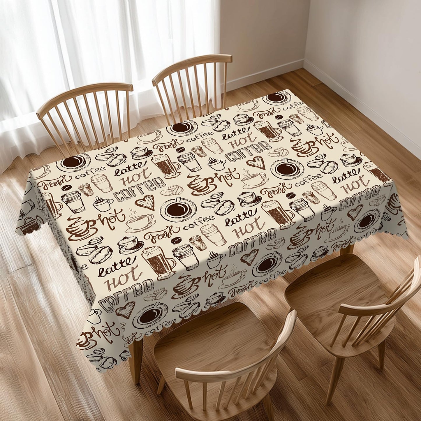 VIMPEYDON Coffee Print Tablecloth Rectangle Table Cloths for Dining Tables, Love Coffee Cup Beans Tablecloths Reusable Tabletop Decoration Table Covers for Kitchen,Holiday,Picnic,Party, 54x72 Inch