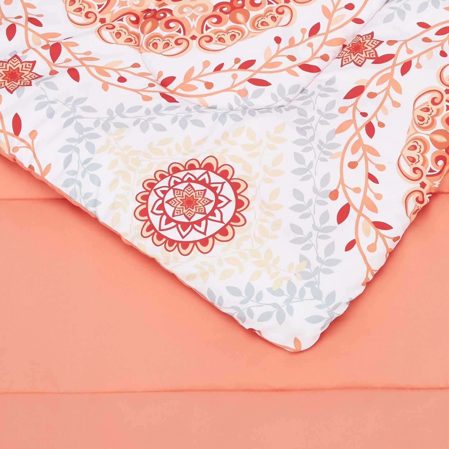 Amazon Basics Twin/Twin XL Lightweight Microfiber Comforter Bedding Set with Printed Sheets, 5-Piece Bed-in-a-Bag, Coral Medallion