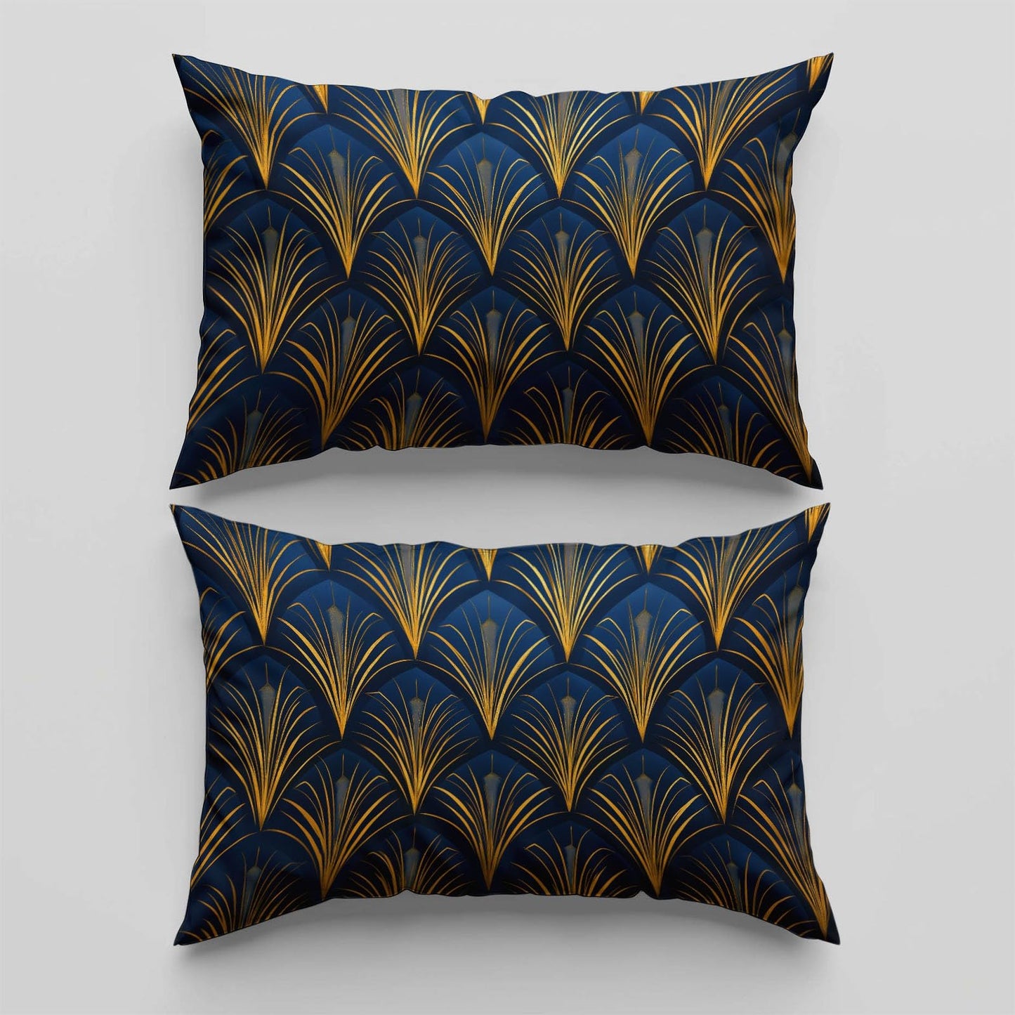Art Deco Style Retro Leaves Microfiber Duvet Cover Set, Decorative 3 Piece Bedding Set with 2 Pillow Shams, (90 x 90 in) Queen Comforter Quilt Cover for Room Decor, Blue