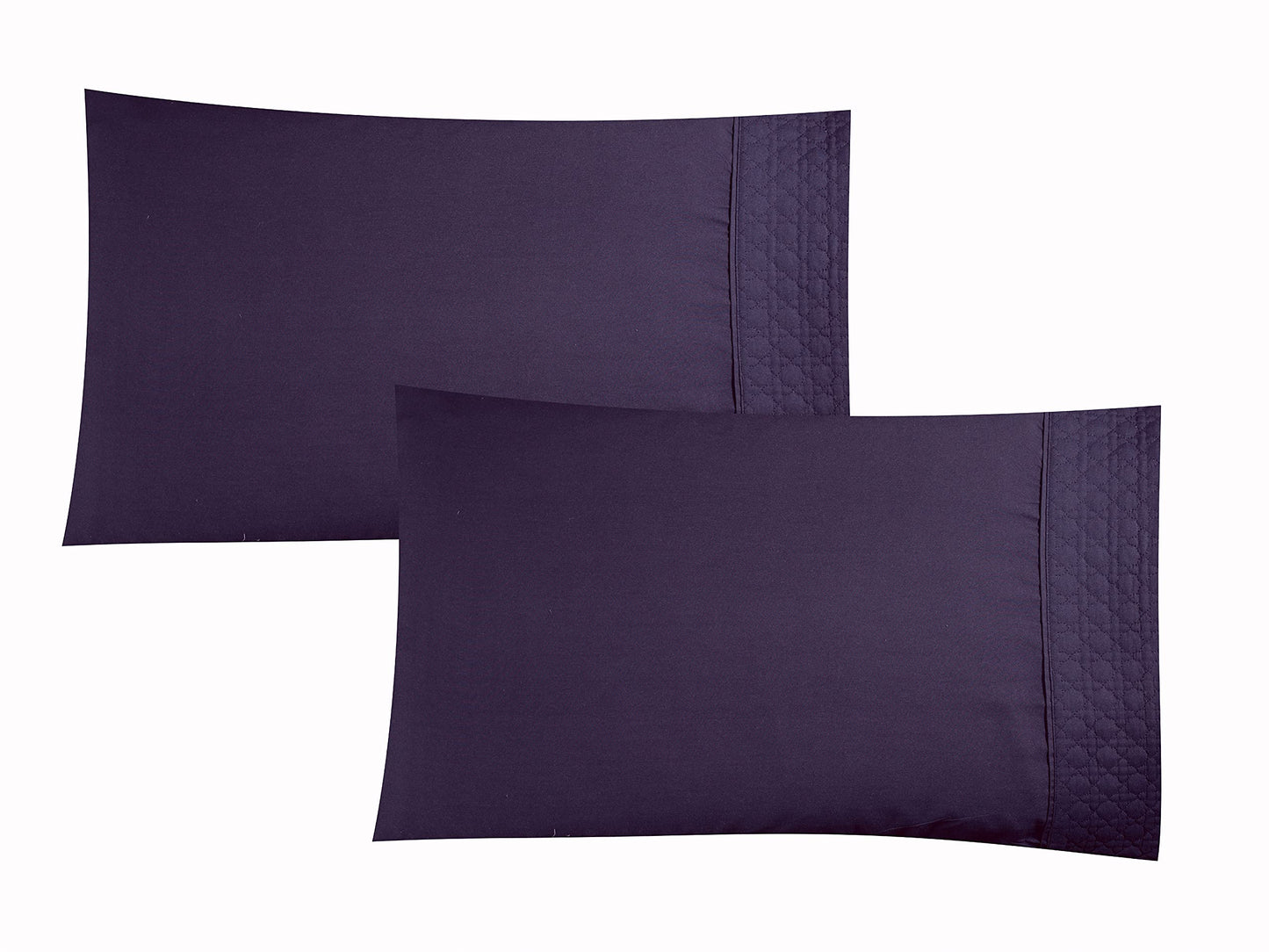 Elegant Comfort Luxury Soft Coziest 4-Piece Bed Sheet Set 1500 Thread Count Egyptian Quality Microfiber Wrinkle Resistant Beautiful Quilted Design on Flat Sheet and Pillowcases, King, Eggplant-Purple