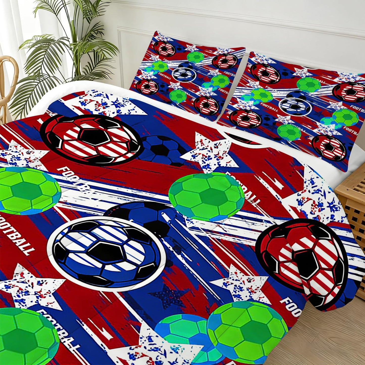 CERYUEE Soccer Comforter Set Football Bedding Set Sports Theme Red Blue Green Quilt Twin Bed Sets for Kids Teen Boys Bedroom Decor 1 Comforter+ 1 Pillowcase