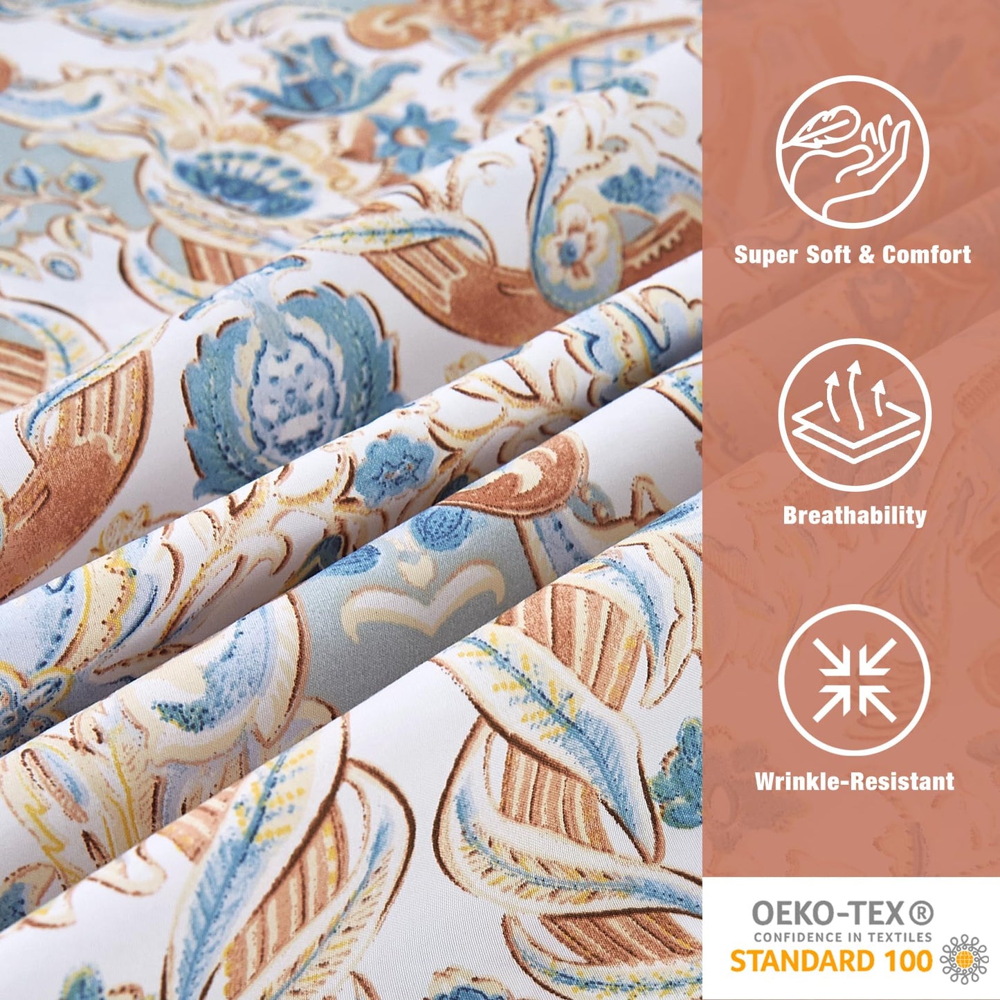 JSD Vintage Paisley Printed Sheet Set Queen Size, 4 Piece Soft Pattern Microfiber Sheets Extra Deep Pocket