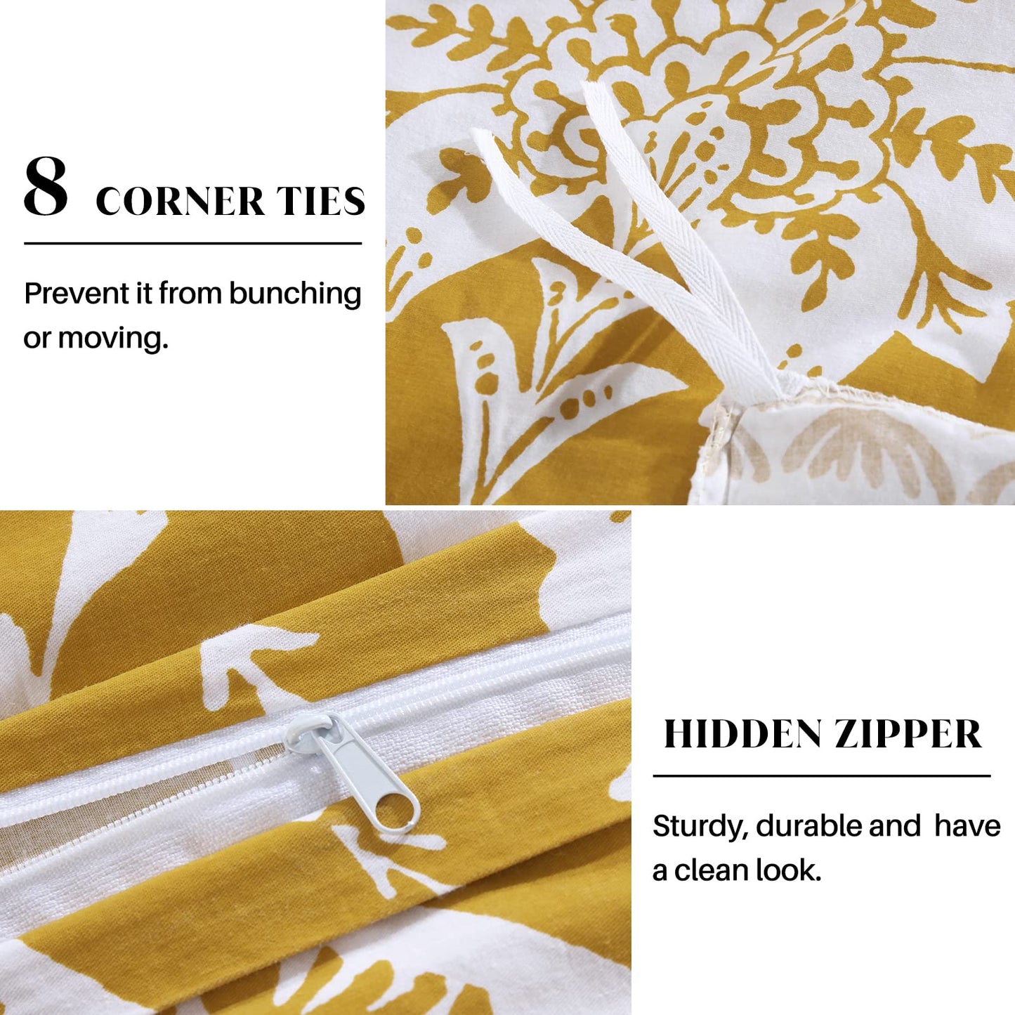 CozyDH Cotton Duvet Cover King Size - 100% Cotton 400 Thread Count Washed Duvet Cover Set with Yellow Floral Damask Paisley Pattern, 3 Piece Soft Bedding Set (King, 104" x 90", No Comforter)