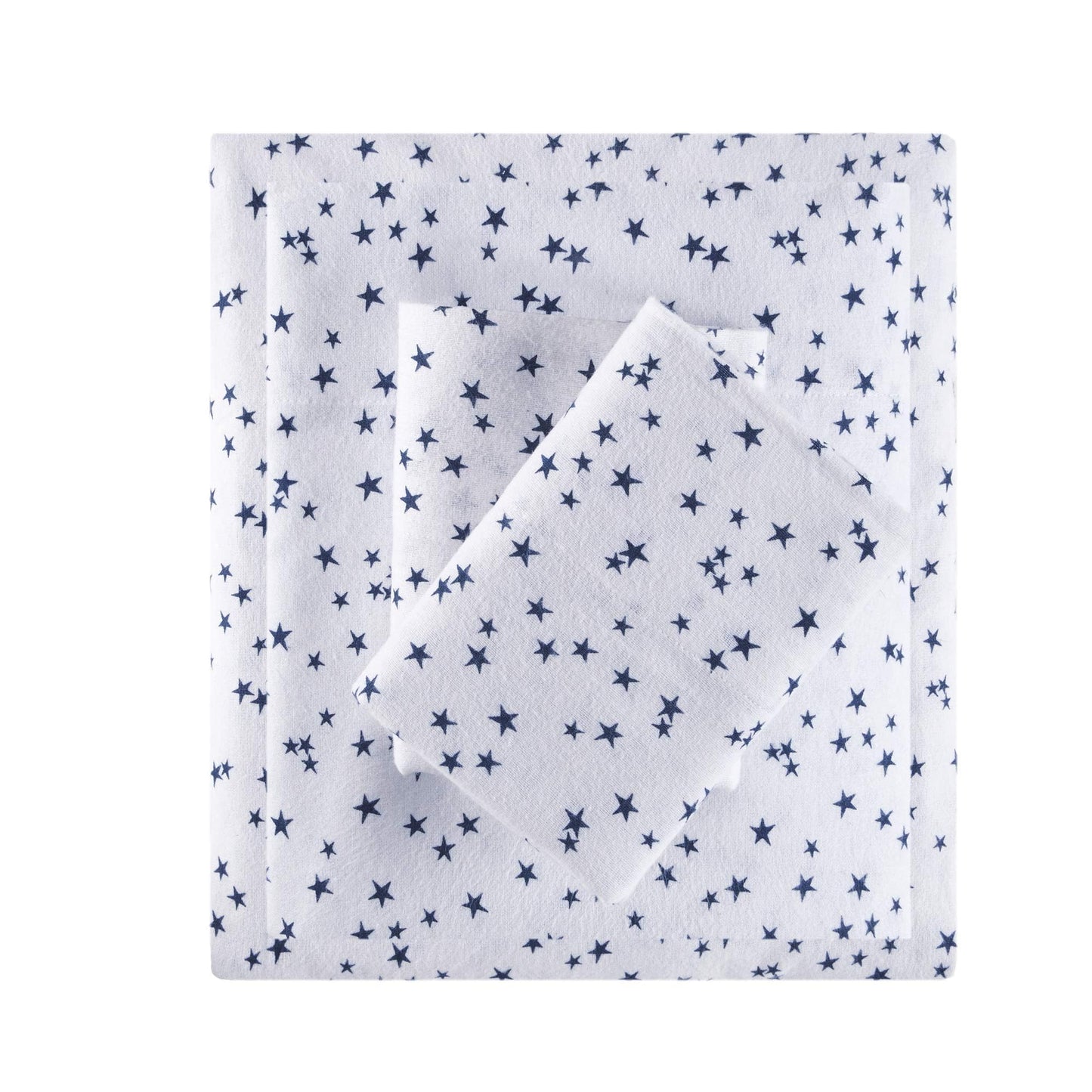 Intelligent Design Cozy Soft 100% Cotton Flannel Print Animals Stars Cute Warm, Ultra Soft Cold Weather Sheet Set Bedding, Full, Blue Stars 4 Piece