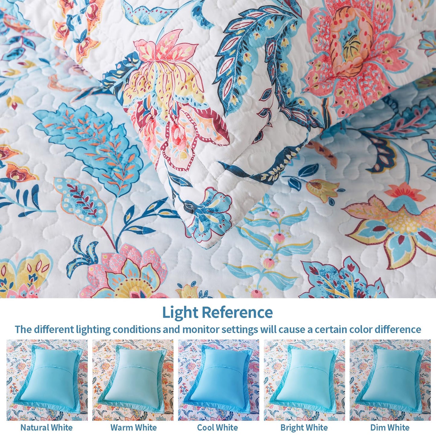 VAPUTAR Pink Queen Size Quilt Bedding Set for Adults - Farmhouse Queen Bedspread (90 x 98 inch) with 2 Pillow Shams - Lightweight Reversible Coverlet Quilt for Bedroom, 3 Pieces