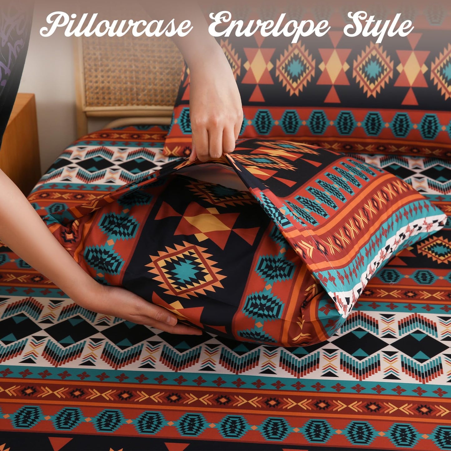 CozySmile Boho Printed Sheet Set Queen Size 4 Piece Soft & Breathable Bedding Deep Pocket 16" Cooling Wrinkle Free Comforter Bed Set Geometric Pattern Sheets (King, Multicolor Tribal