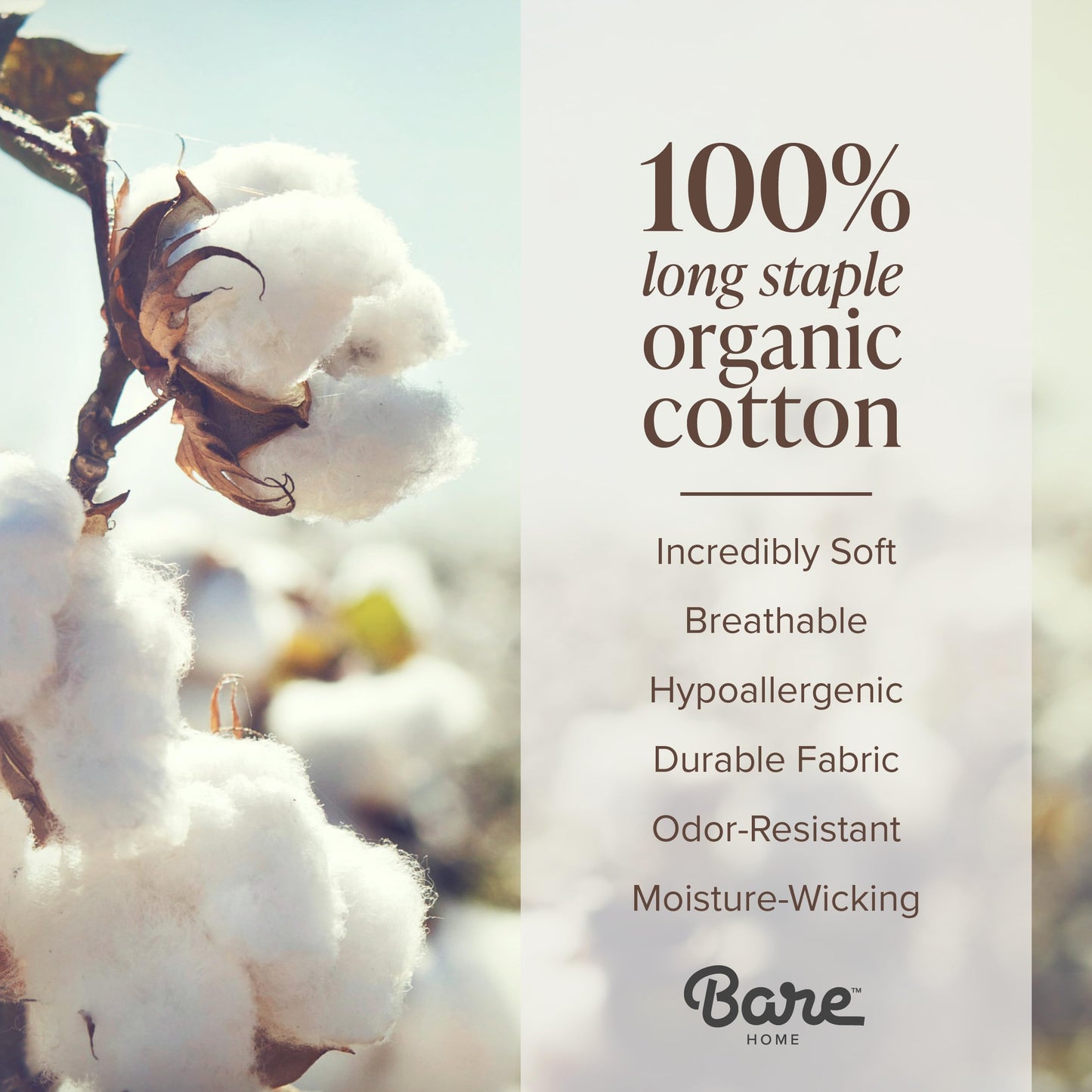 Bare Home 100% Organic Cotton Sateen Fitted Sheet - 400 Thread Count - Smooth Sateen Weave - Breathable & Cooling - Hotel Luxury - Durable Fitted Sheet - Deep Pocket (King, White)