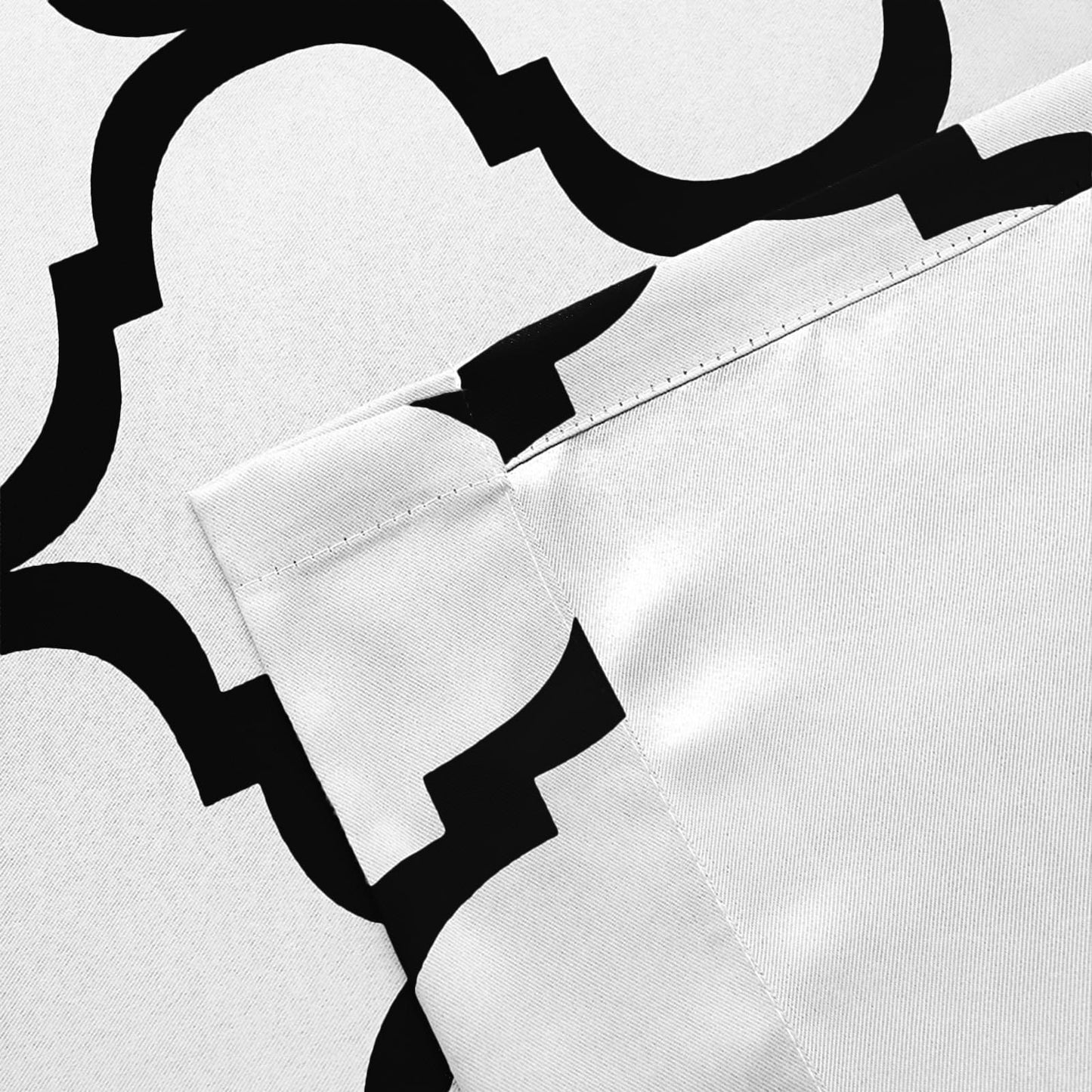 Melodieux Moroccan Printed Room Darkening Blackout Grommet Curtains for Living Room Bedroom, 52 by 84 Inch, Off White/Black (2 Panels)
