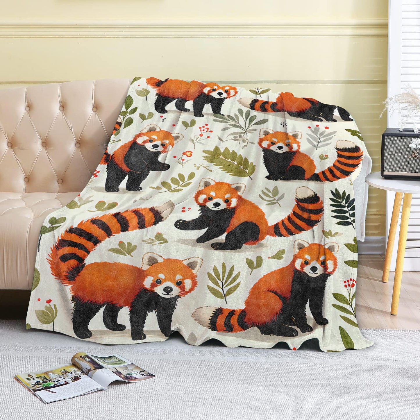 coedoaes Red Panda Fleece Blanket - 50x60in Cute Botanical Throw Blankets,Soft Cozy Lightweight, Ideal for Living Room Home Rustic Decor and Kids Women Girls Spring Gifts