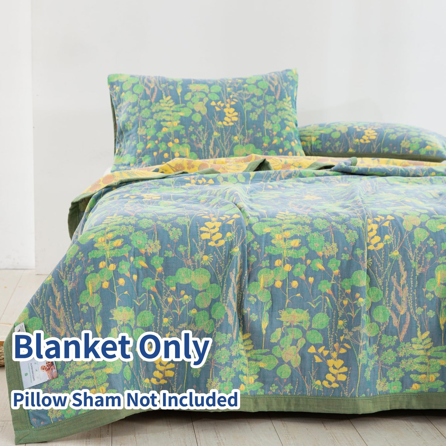 Purefair 100% Cotton Muslin Botanical Blanket Jacquard Floral Plants Pattern Quilt, Soft Bed Cover Lightweight Breathable Gauzy Reversible Bedspread Coverlet Bedding King(98"x94"), No Pillow Sham
