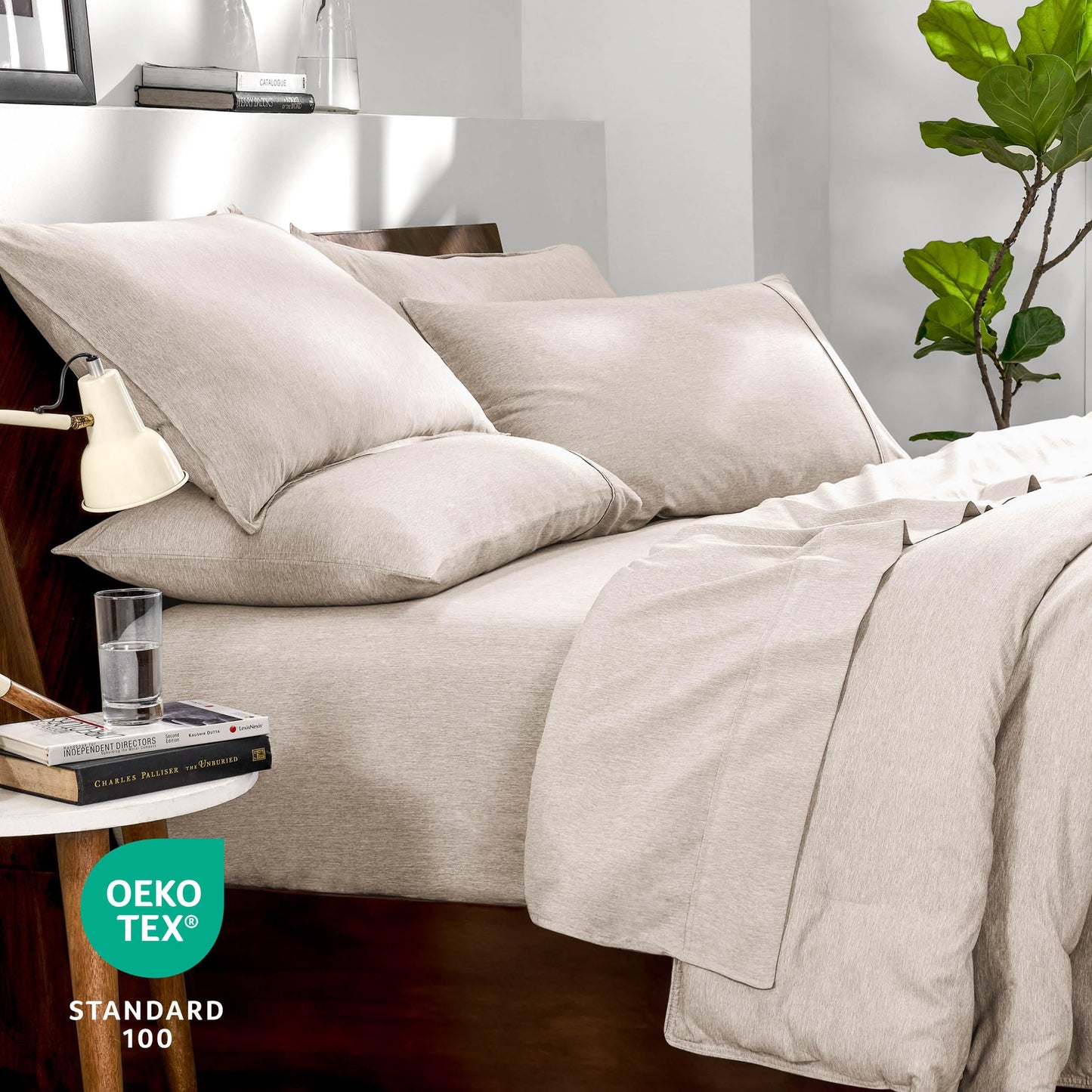 Bare Home Bed-in-A-Bag 7 Piece Comforter & Sheet Set - King - Goose Down Alternative - Ultra-Soft 1800 Premium Bedding Set - Cationic (King, Heathered Pebble)