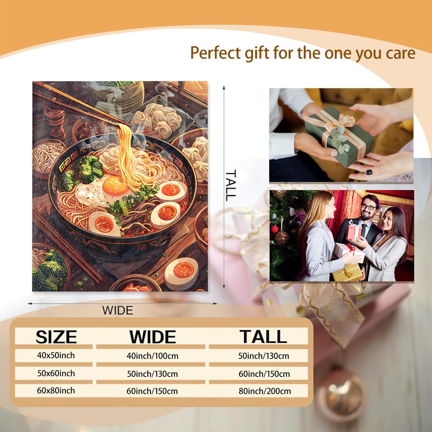 Ramen Noodle Theme Blanket Gifts for Women Girls, Soft Warm Lightweight Flannel Throw Blankets for Living Room Home Sofa Travel Decor 50" x 60"