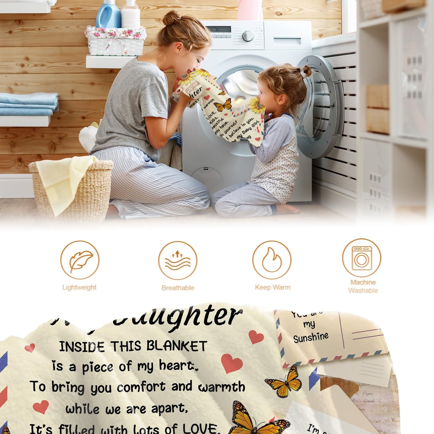 Hohoto Gifts for Daughter from Mom Dad, Best Wishes Throw Blanket for My Daughter Girls,Sunflower Inspirational Birthdays Graduation Wedding Present, Daughter Bedroom Decor Blanket 50"x60"