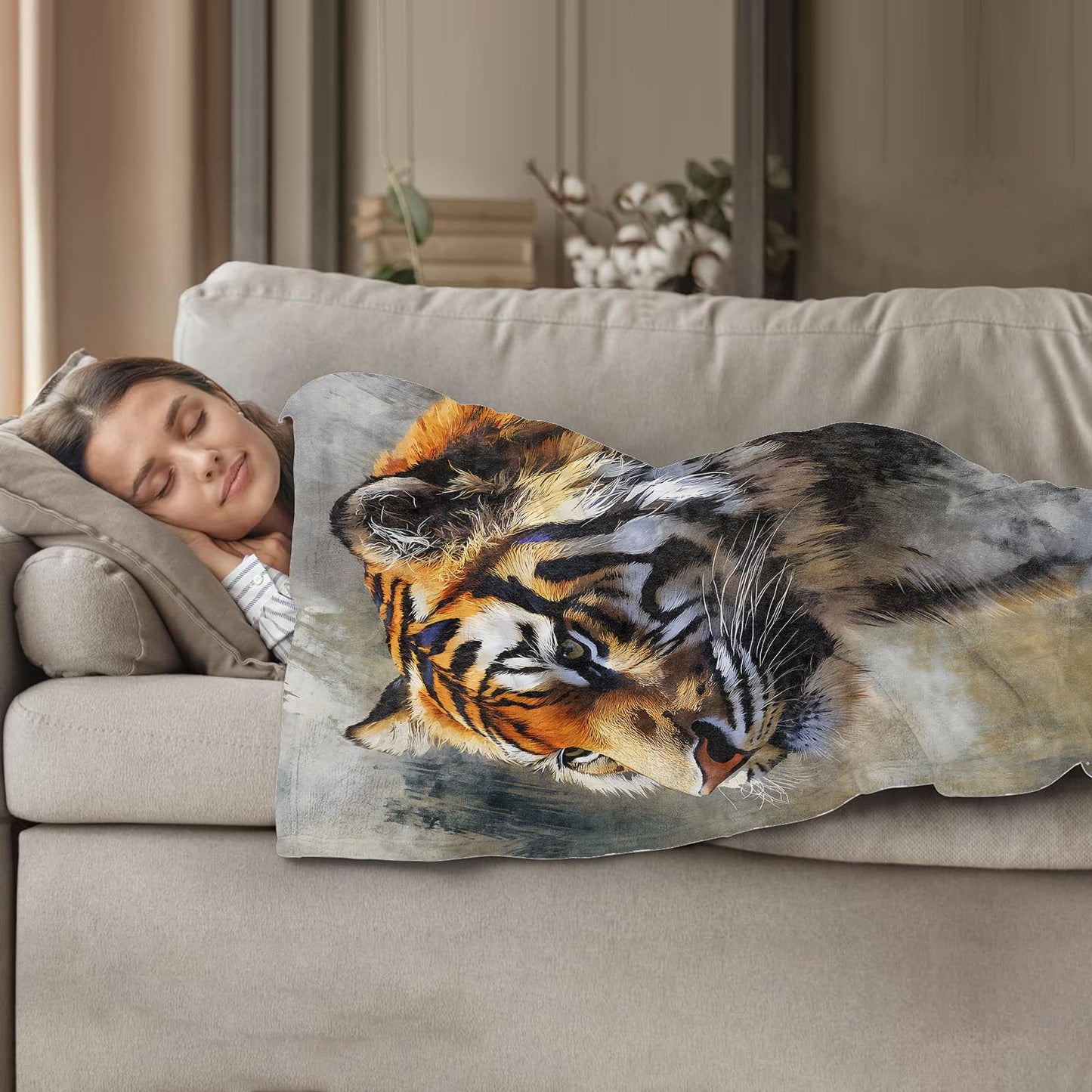 Plistiz Fierce Tiger Throw Blanket 60"x80", Face Theme for Living Room Couch, Home Decor, Soft Flannel Gifts for Adults and Women
