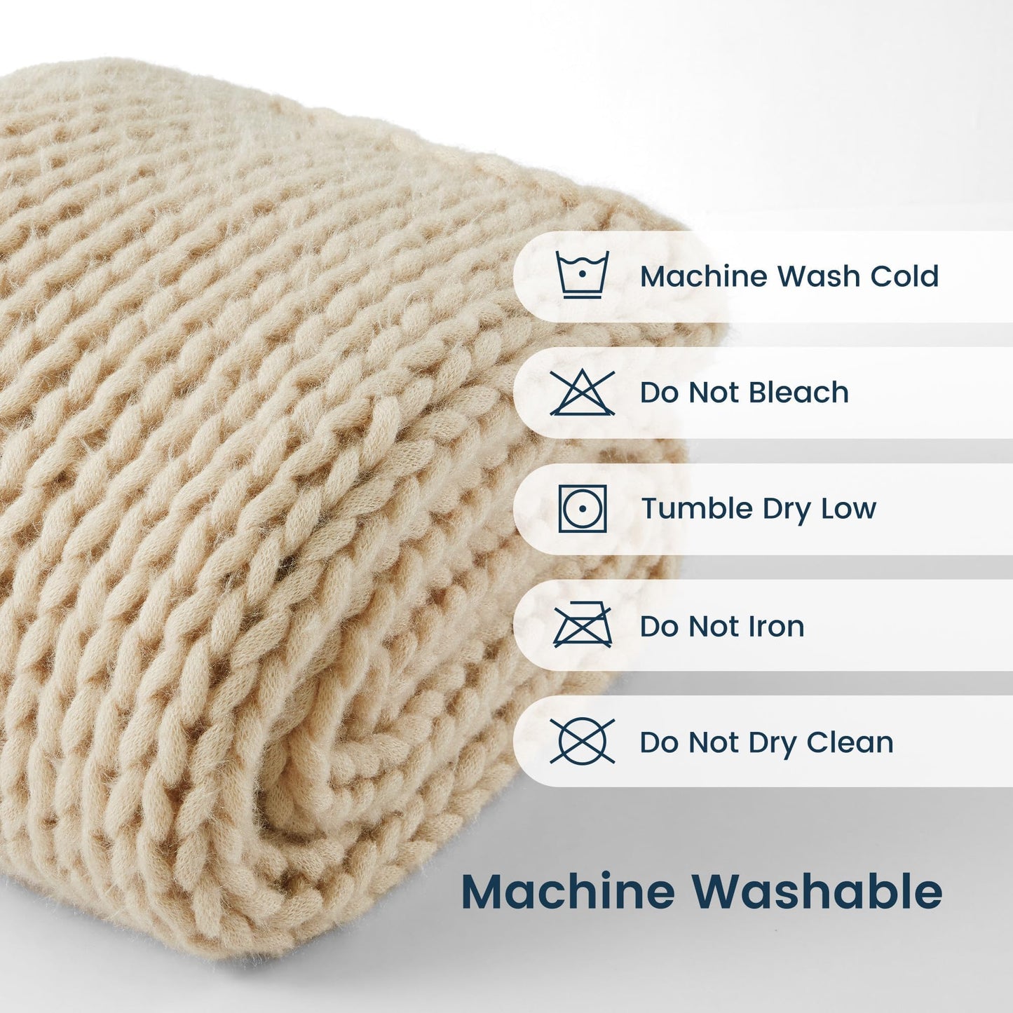 SLEEP ZONE Throw Blanket for Couch - Chunky Knit Hollow Blanket, Throw Blankets for Bed, Handmade Long Plush Cat Yarn, Soft Fluffy Knit Blankets Home Decor (Beige, 40x50in)