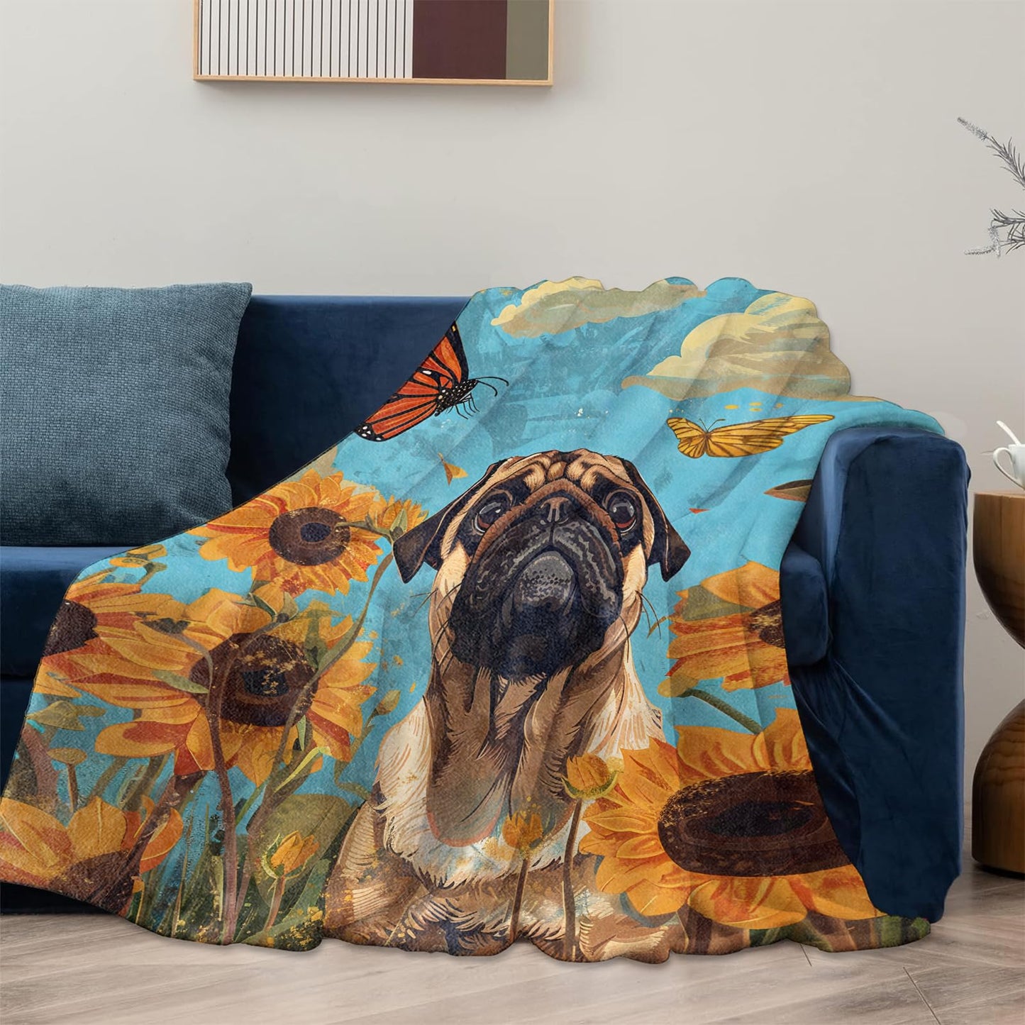Pug Dog Theme Blanket Gifts for Women Girls, Soft Warm Lightweight Flannel Throw Blankets for Living Room Home Sofa Travel Decor 50" x 60"