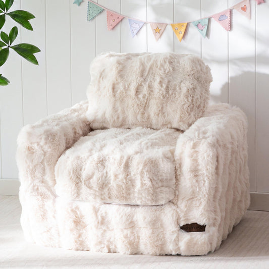 MAXYOYO Kids Bean Bag Chair, Comfy Bubble Fabric Bean Bag Sofa with Filler, Upholstered Floor Sofa with Pillows and Armrests, Lazy Floor Chair Couch for Boys and Girls, Beige, Single