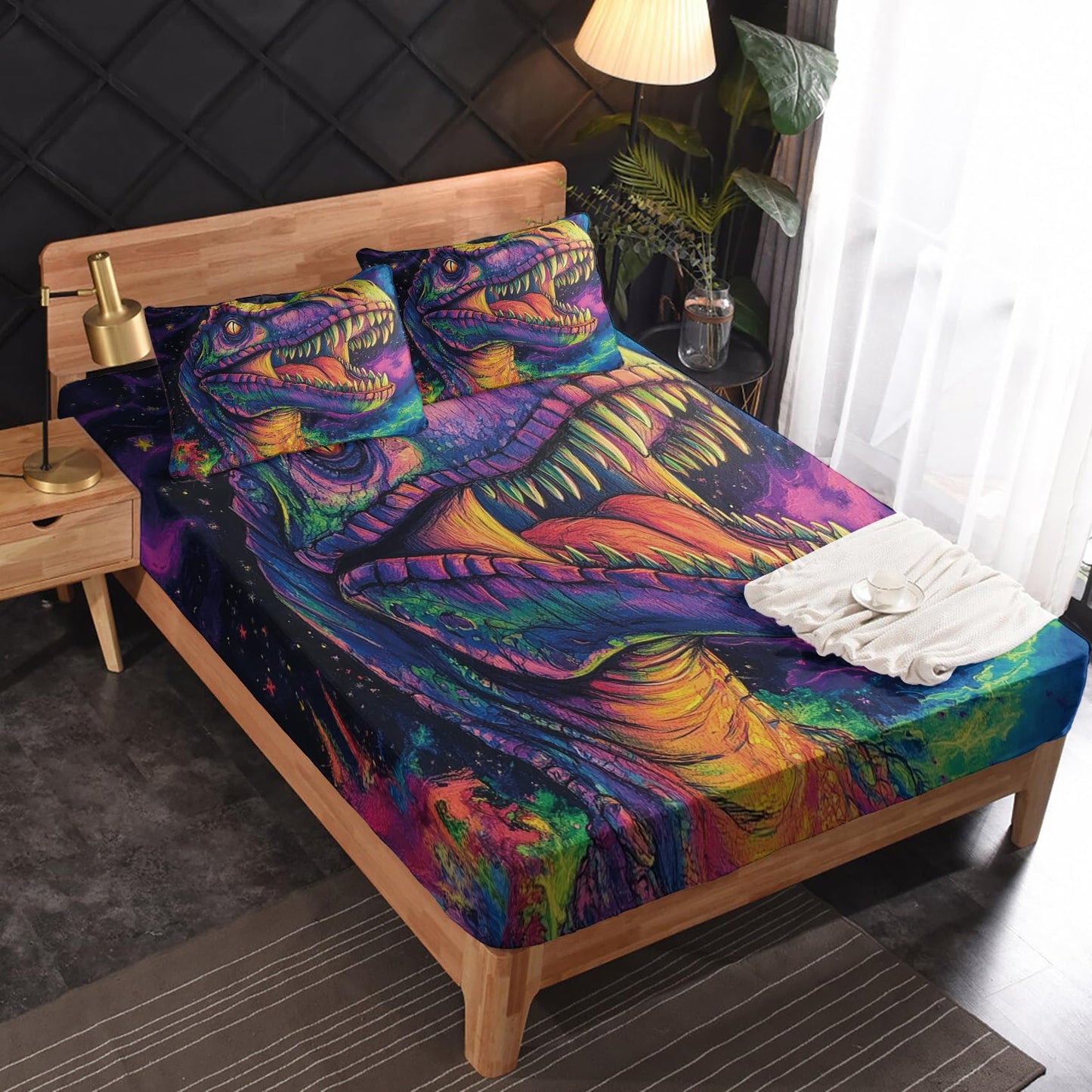 Rejkxyw King Size Sheets Set Cartoon Dino - Dinosaur Bed Sheets - Jurassic Sheet Set - 12 Inch Deep Pocket - Ultra Soft Winkle Free Microfiber Bedding Sheets & Pillowcases 4 Piece