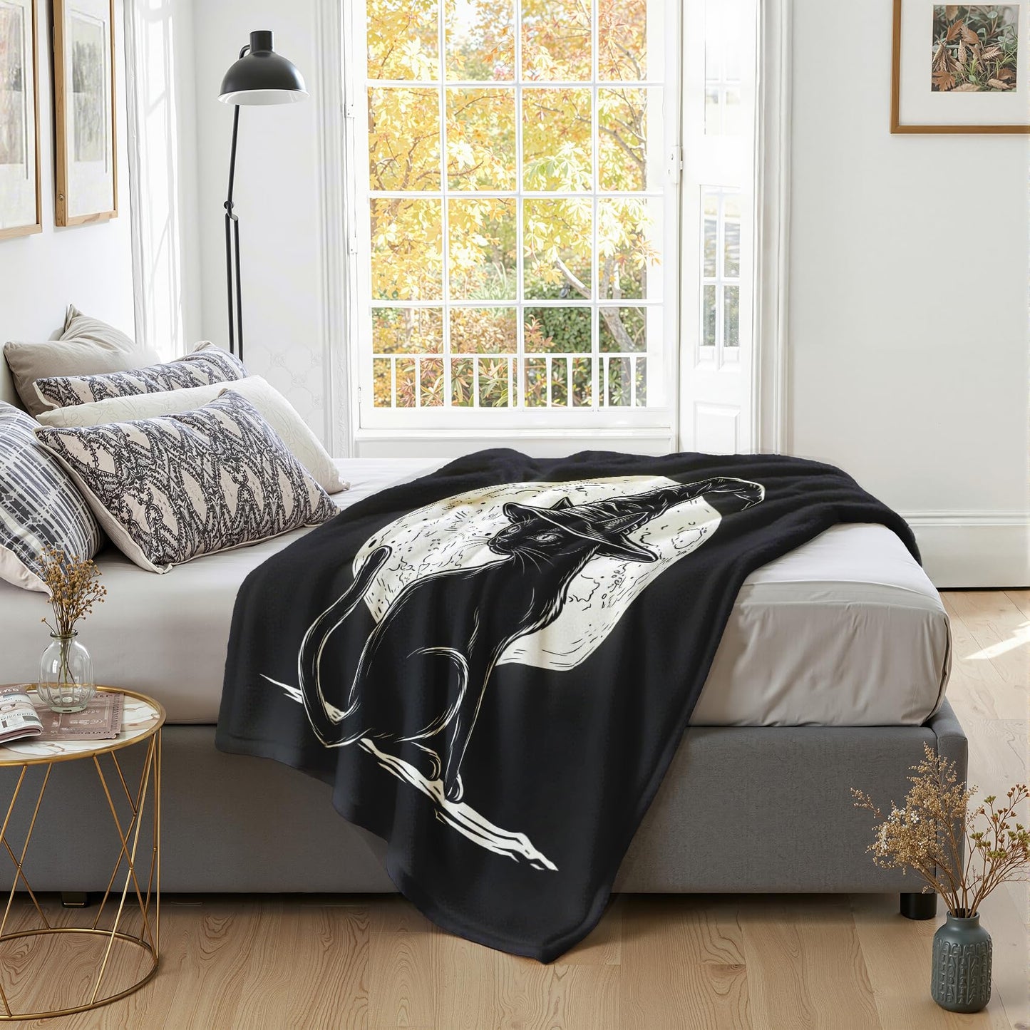 GEDAEUBA Black Cat Blanket Halloween - Witchy Fleece Blanket Throw, Soft Cozy Blankets & Throws for Couch, Bed, and Sofa, 50x60 inches