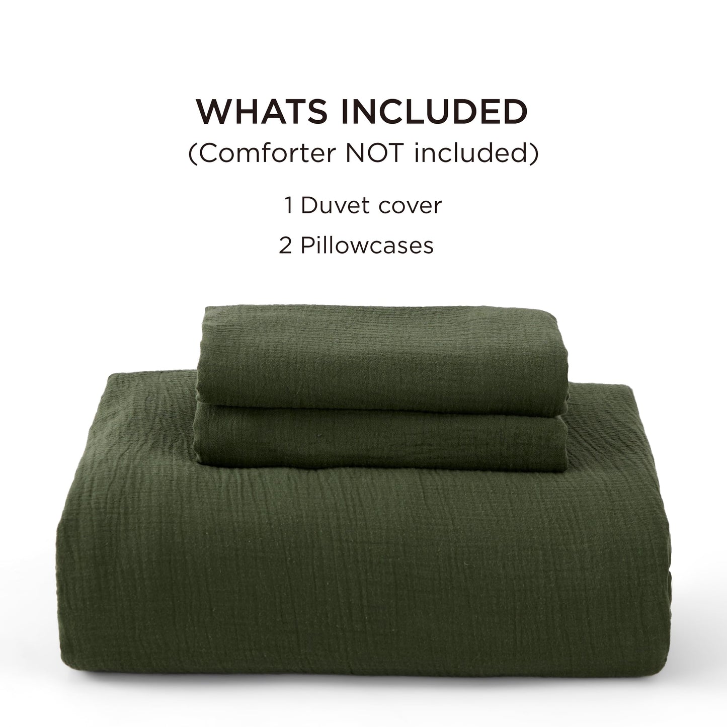 Bedsure 100% Muslin Cotton Duvet Cover King Size - Ultra-Soft Gauze Duvet Cover, PureWoven Breathable & Lightweight Bedding Set with Zipper Closure and Corner Ties (Olive Green, King, 104"x90")