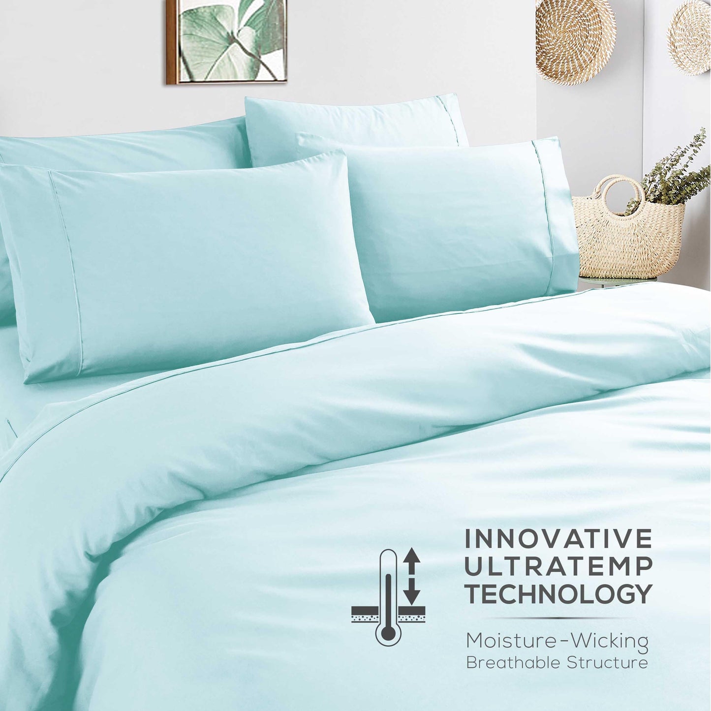 Mueller UltraTemp 6 PC Queen Sheet Set - Ultra-Soft Luxury Series, Cooling & Breathable Hotel Luxury Bed Sheets, Deep Pocket Wrinkle-Free Oeko-TEX, Aqua